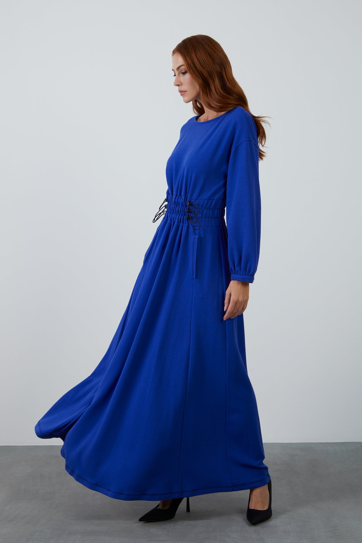 Düşük Omuz Rahat Kesim Maxi Boy Elbise