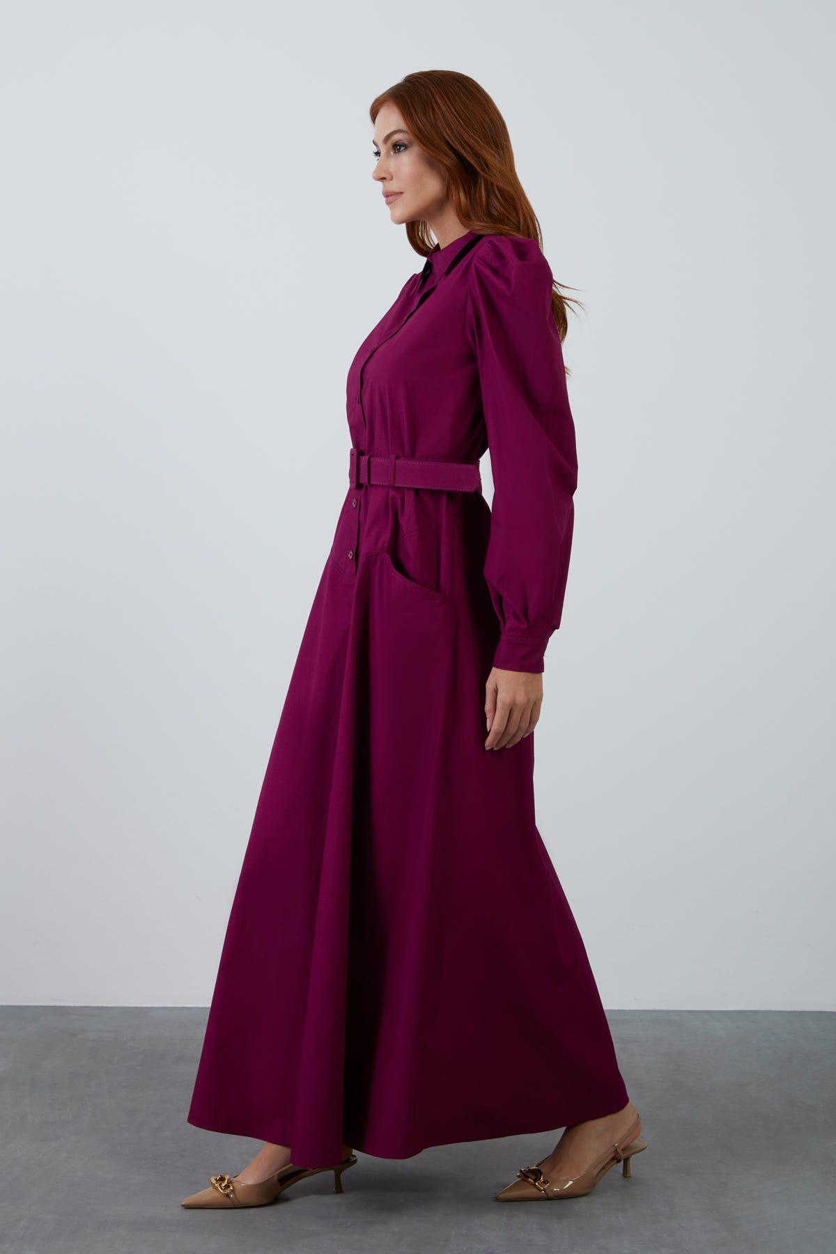 Kemer Detaylı Cepli Maxi Elbise