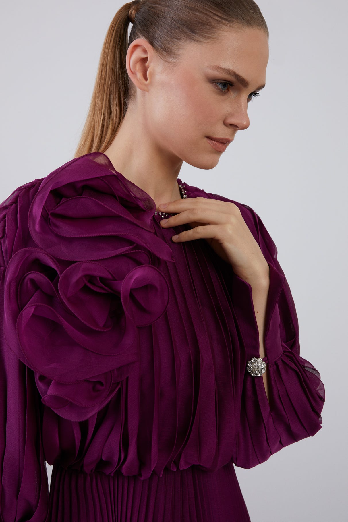 Pliseli Maxi Kloş Abiye Elbise