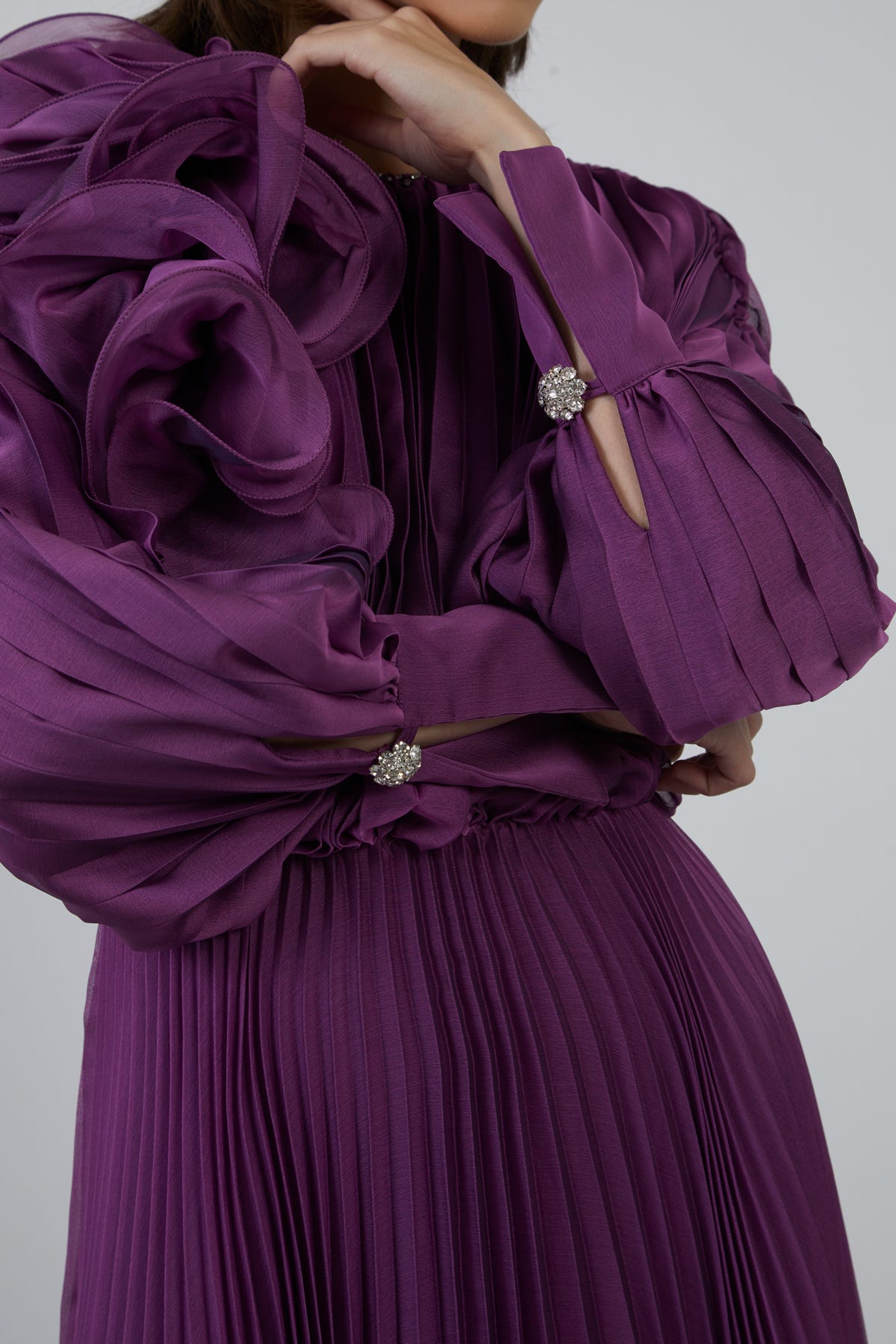 Pliseli Maxi Kloş Abiye Elbise