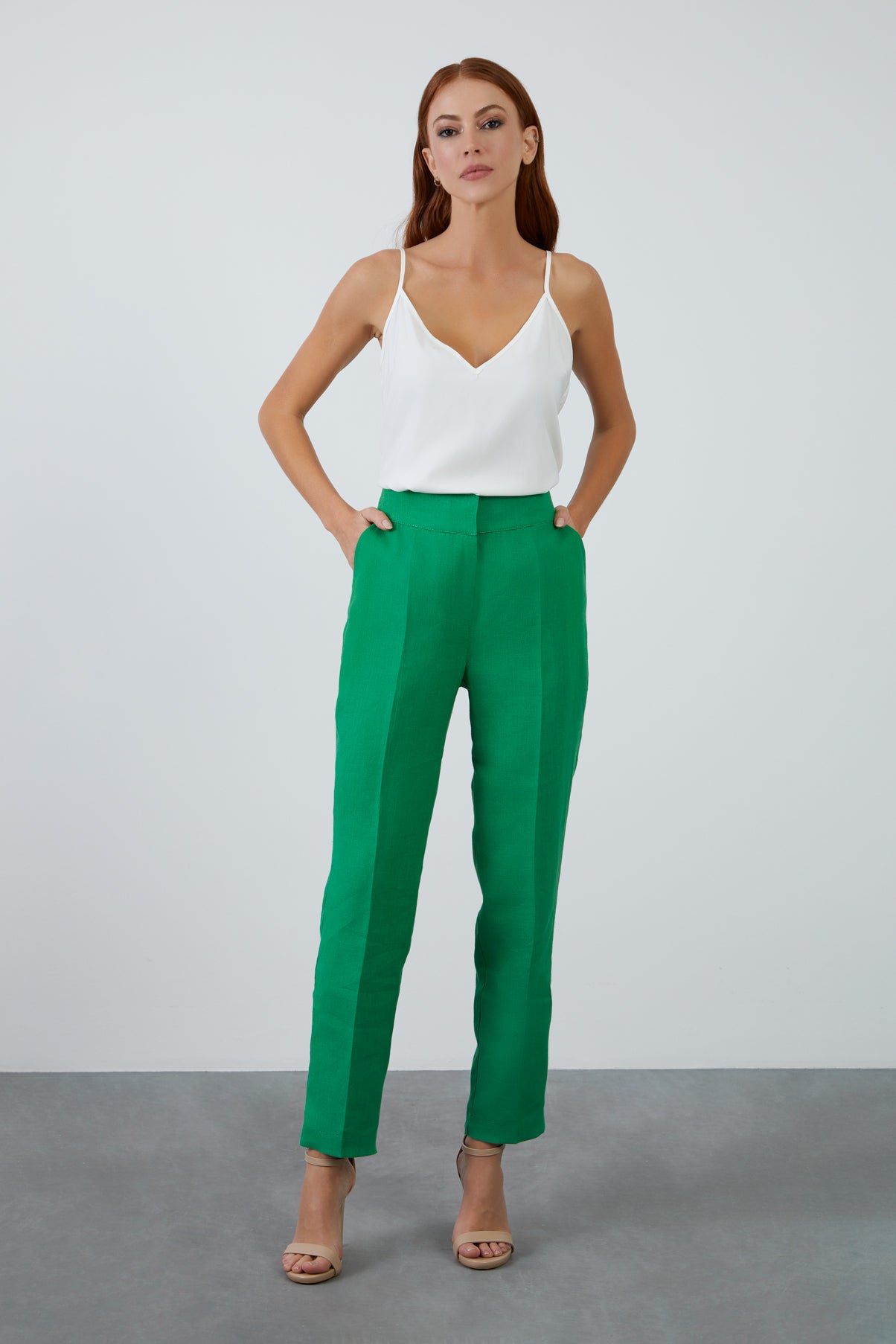 Cepli Keten Koyu Pantolon