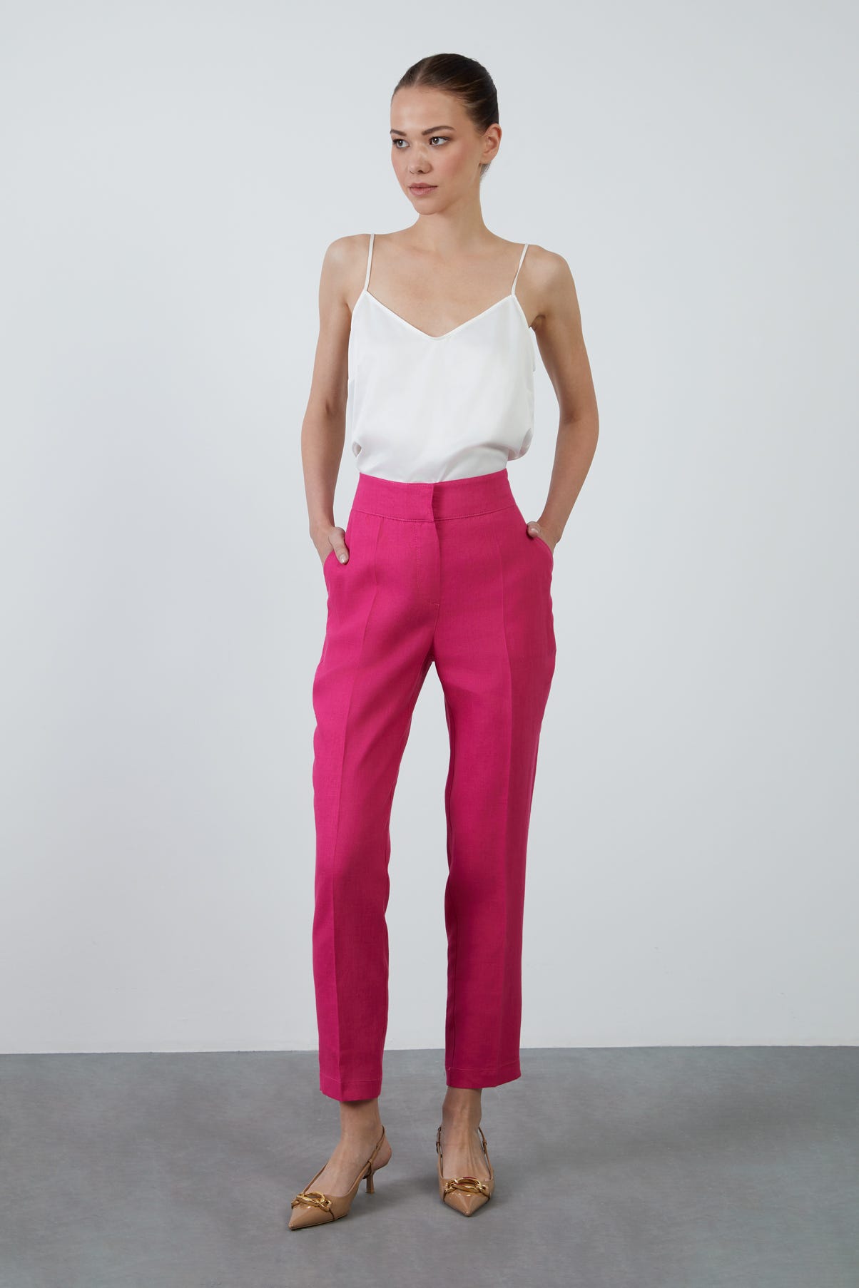 Cepli Keten Koyu Pantolon