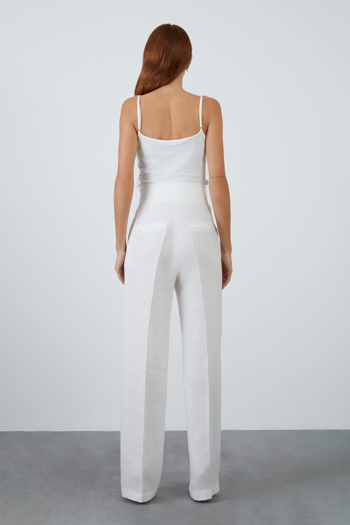 Düğmeli Keten Ekru Pantolon