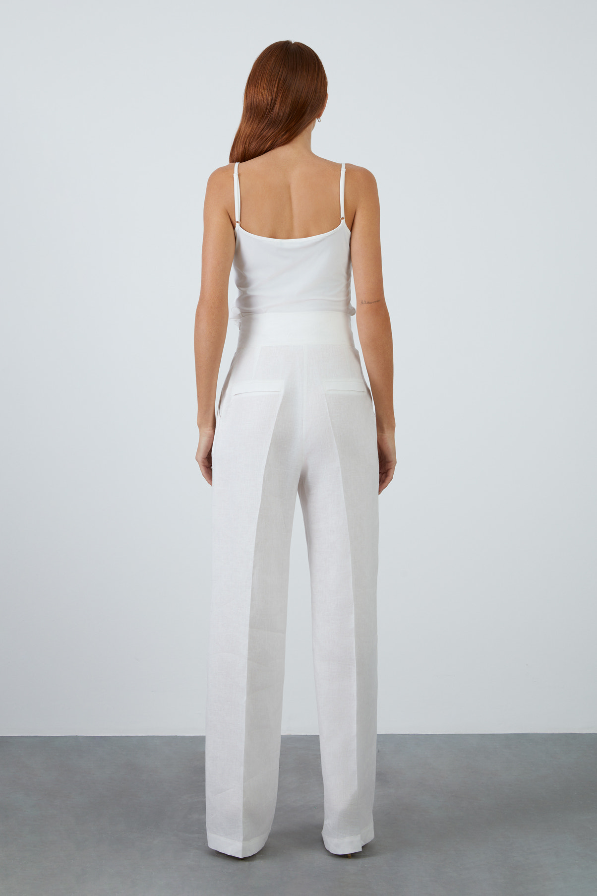 Düğmeli Keten Ekru Pantolon