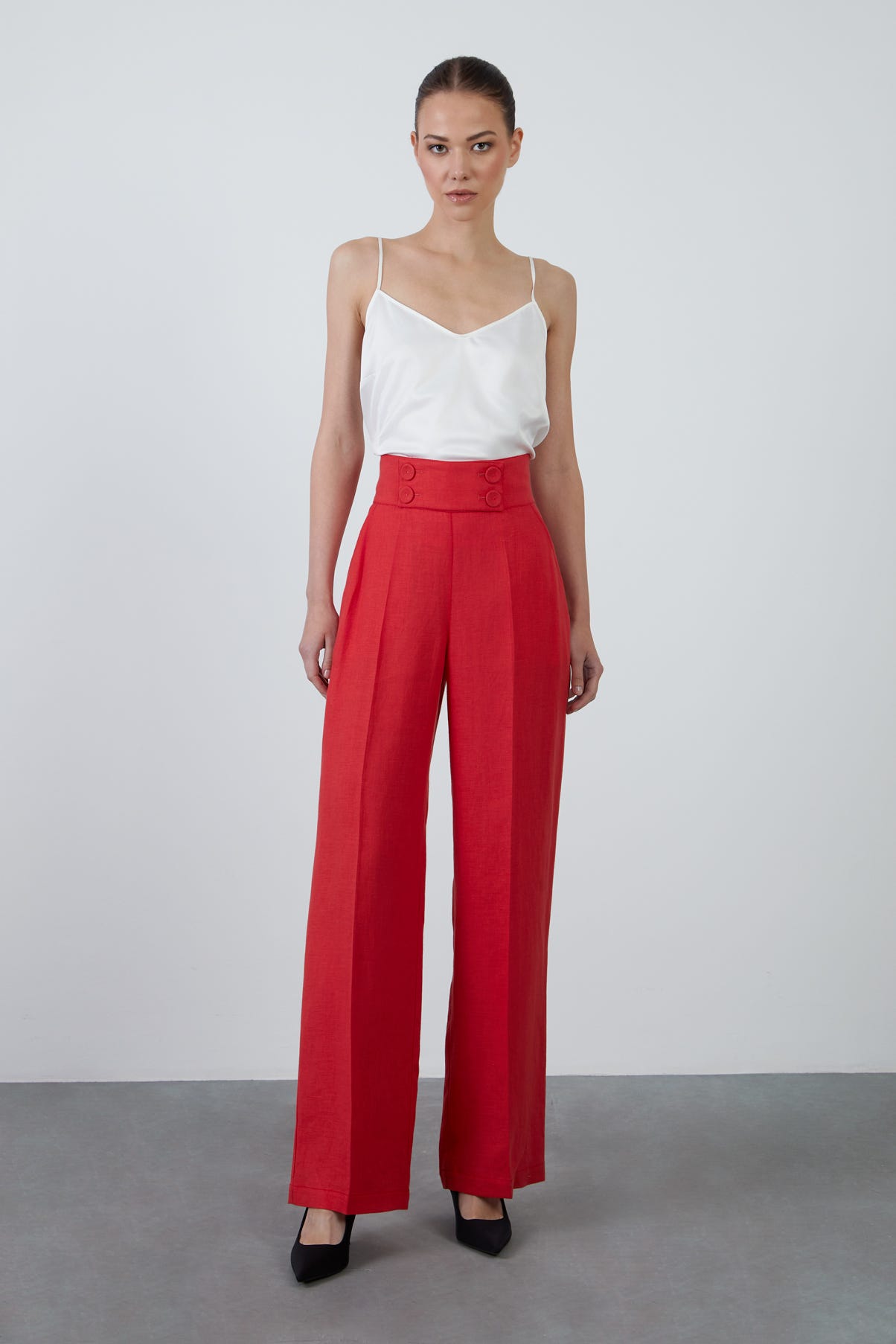 Düğmeli Keten Pantolon