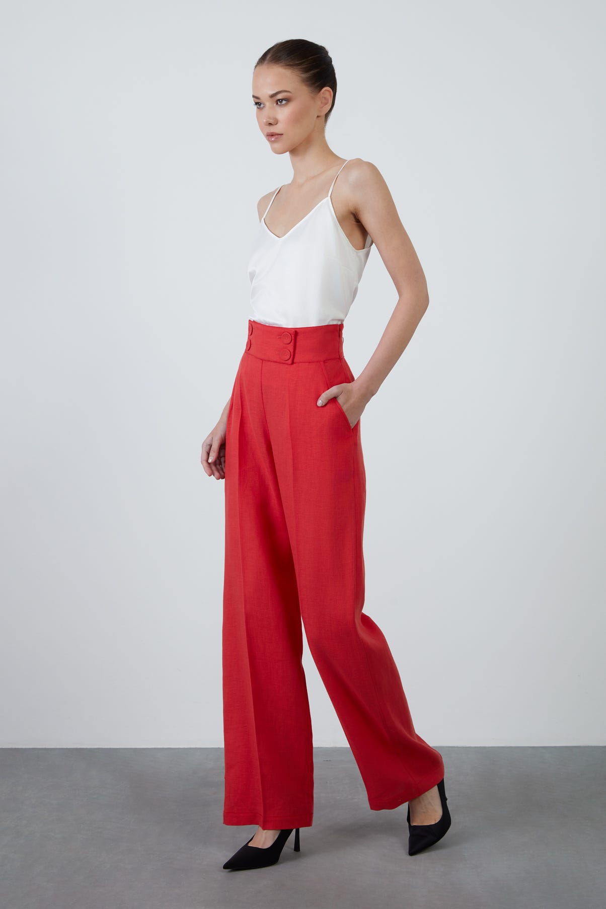 Düğmeli Keten Pantolon