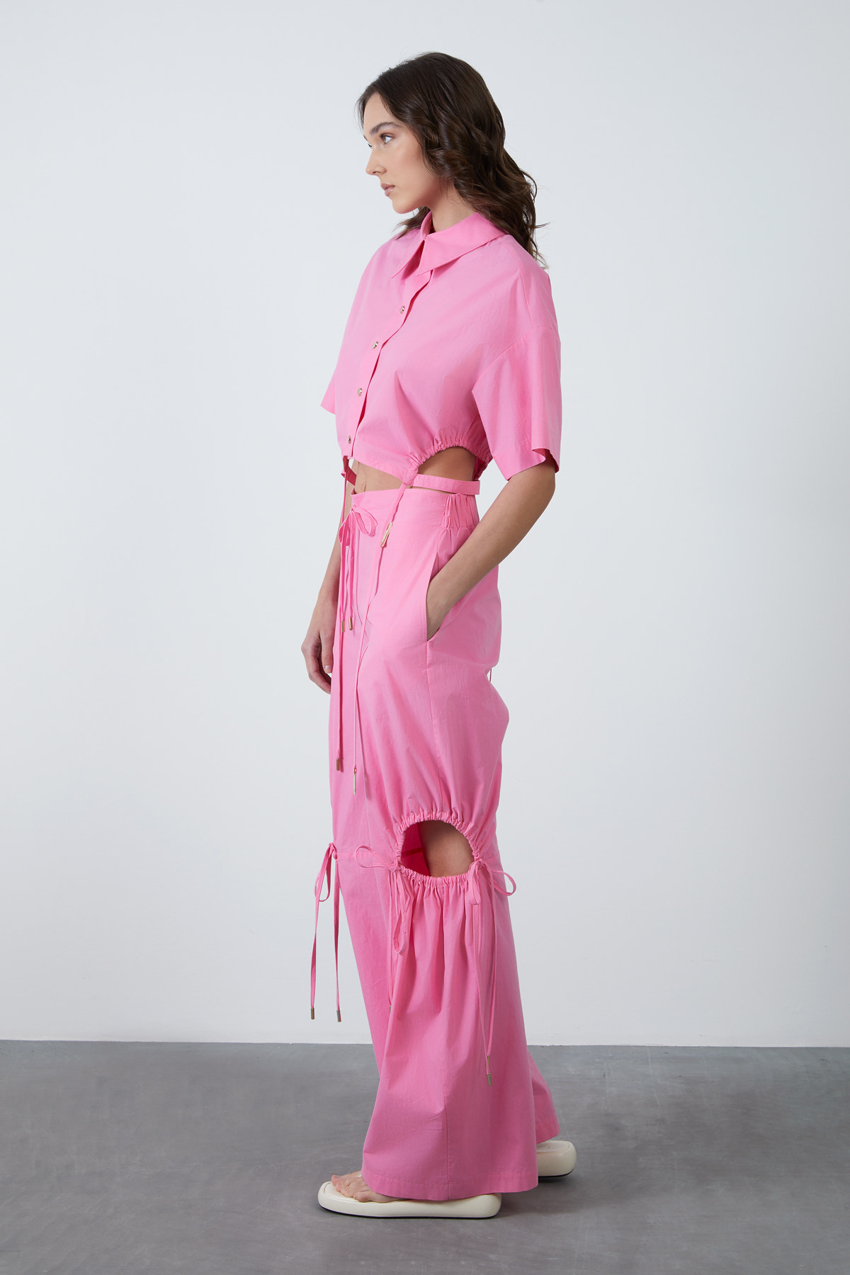 Pencere Detaylı Bol Paça Pantolon