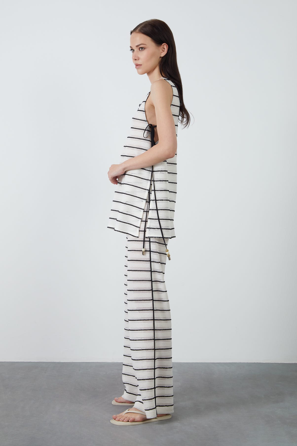 Dantel Detaylı Çizgili Bluz