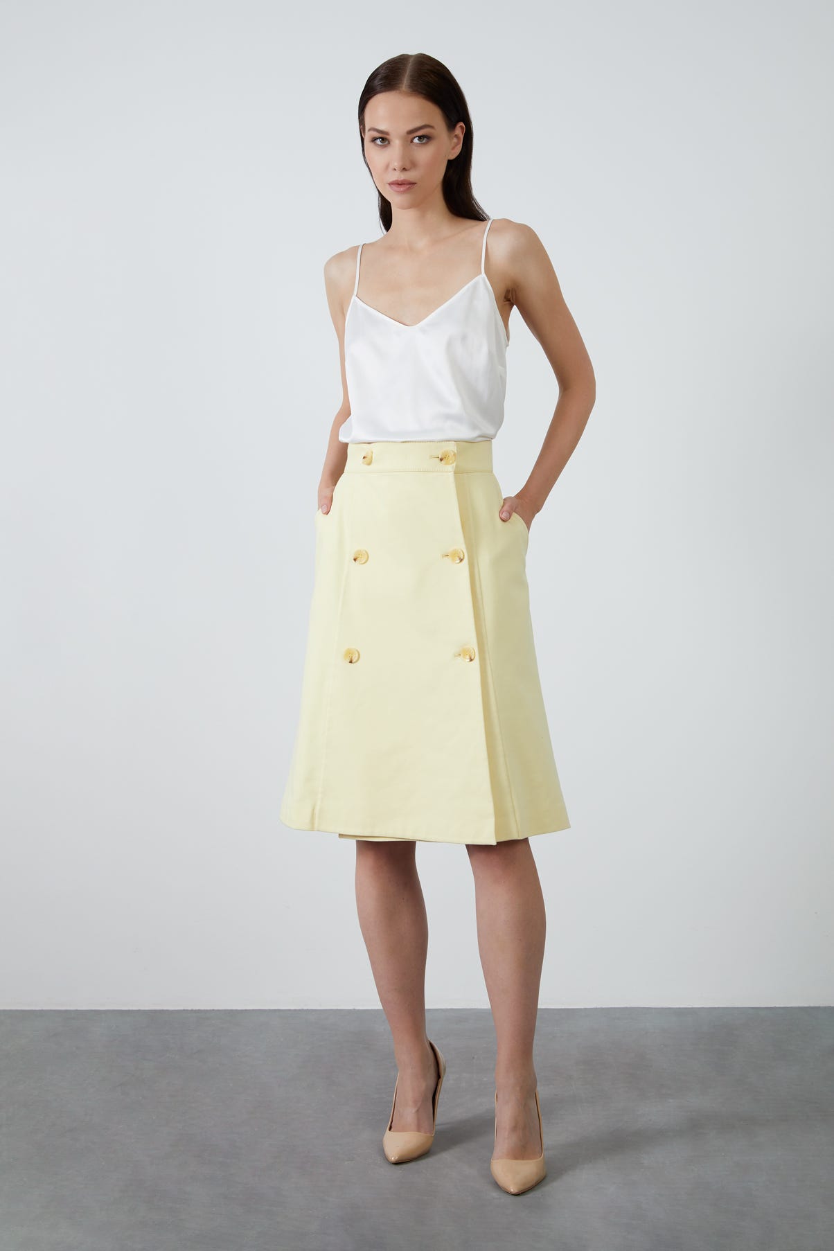 Kruvaze Kapama Kemik Düğmeli Etek