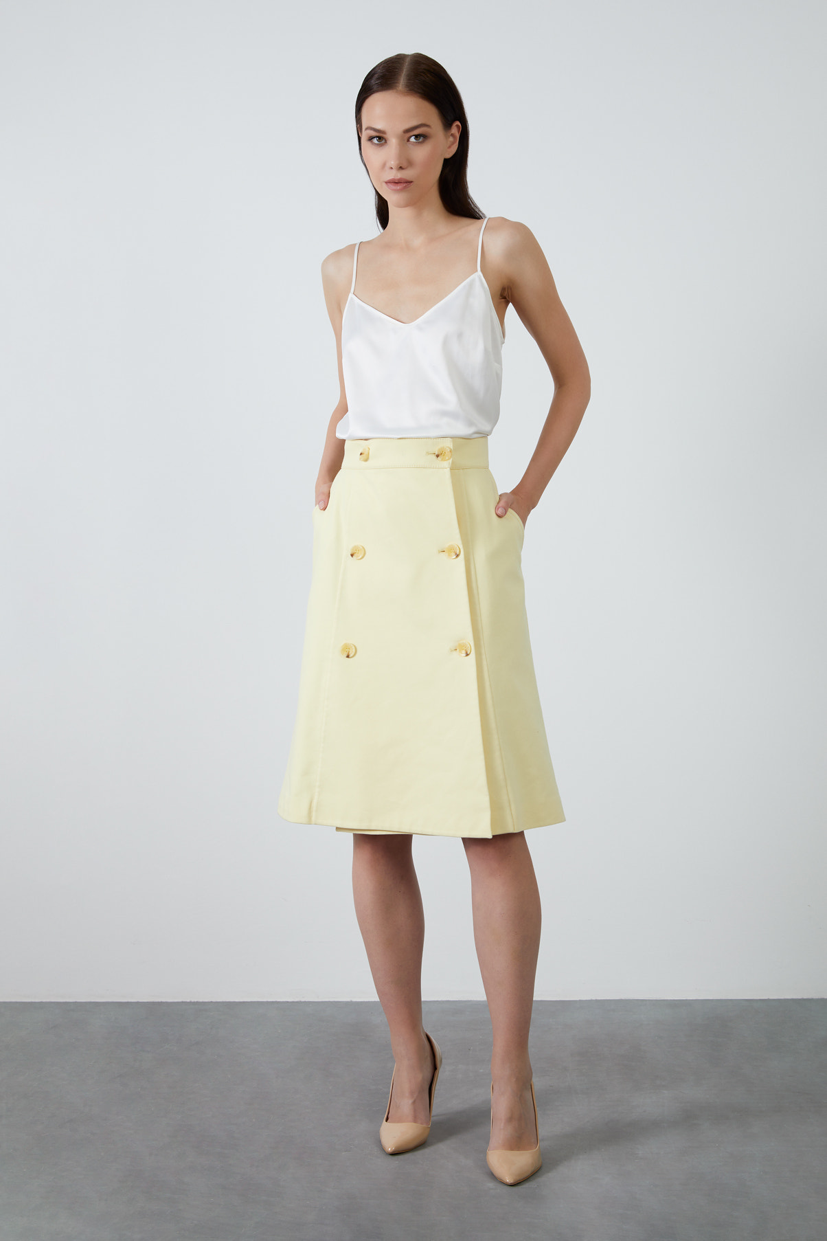 Kruvaze Kapama Kemik Düğmeli Etek