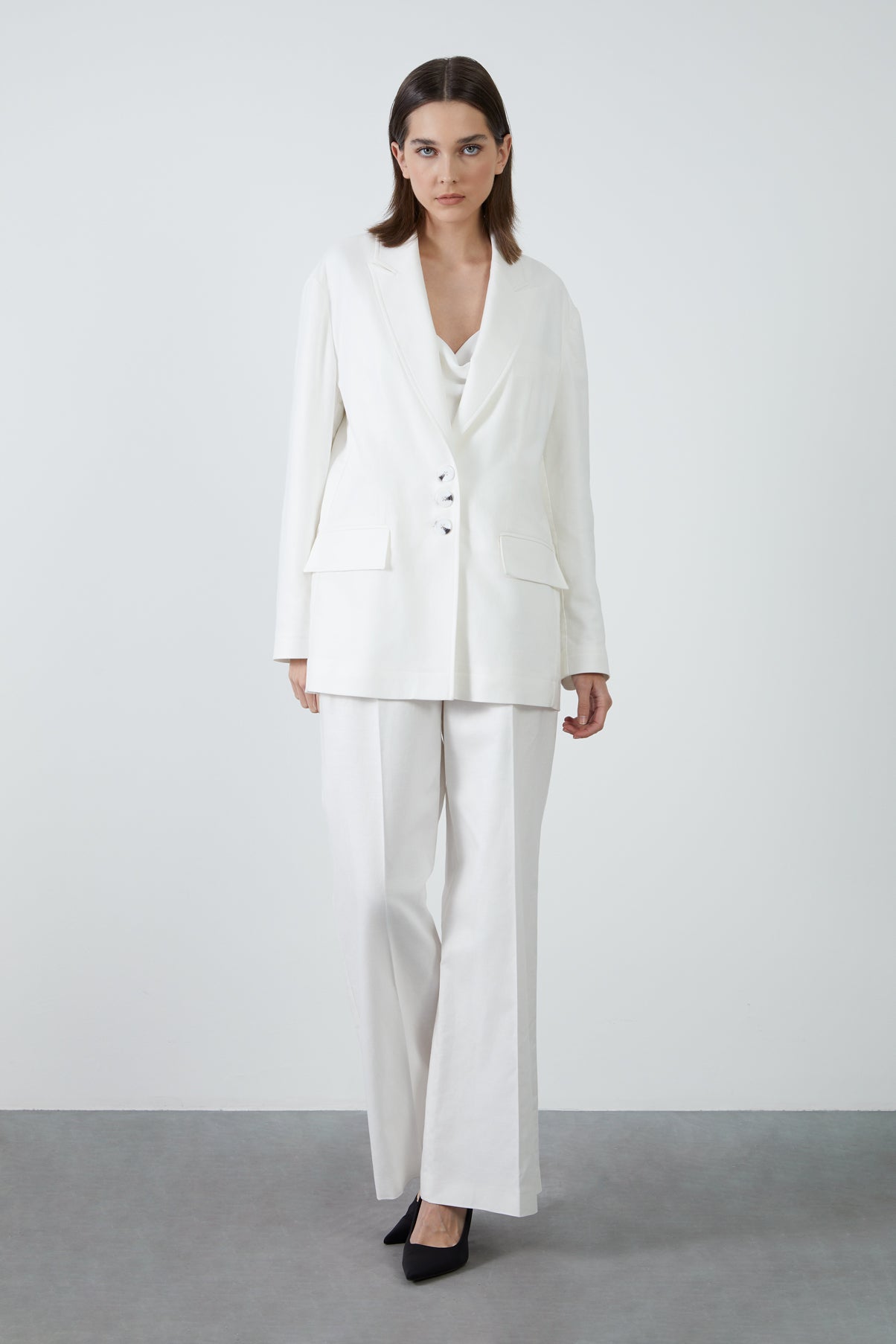 Tek Sıra Düğmeli Keten Ceket