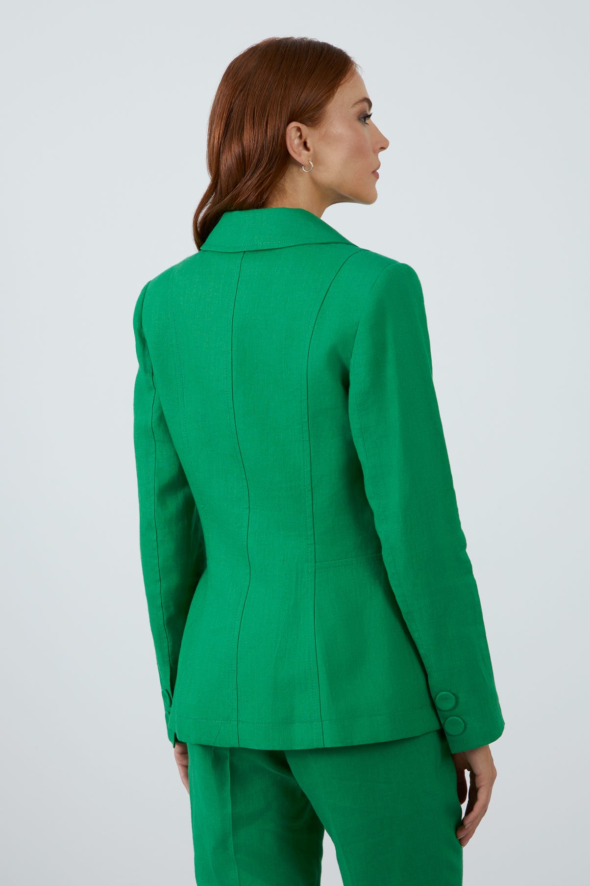 Tek Düğme Kapamalı Uzun Kol Koyu Keten Ceket