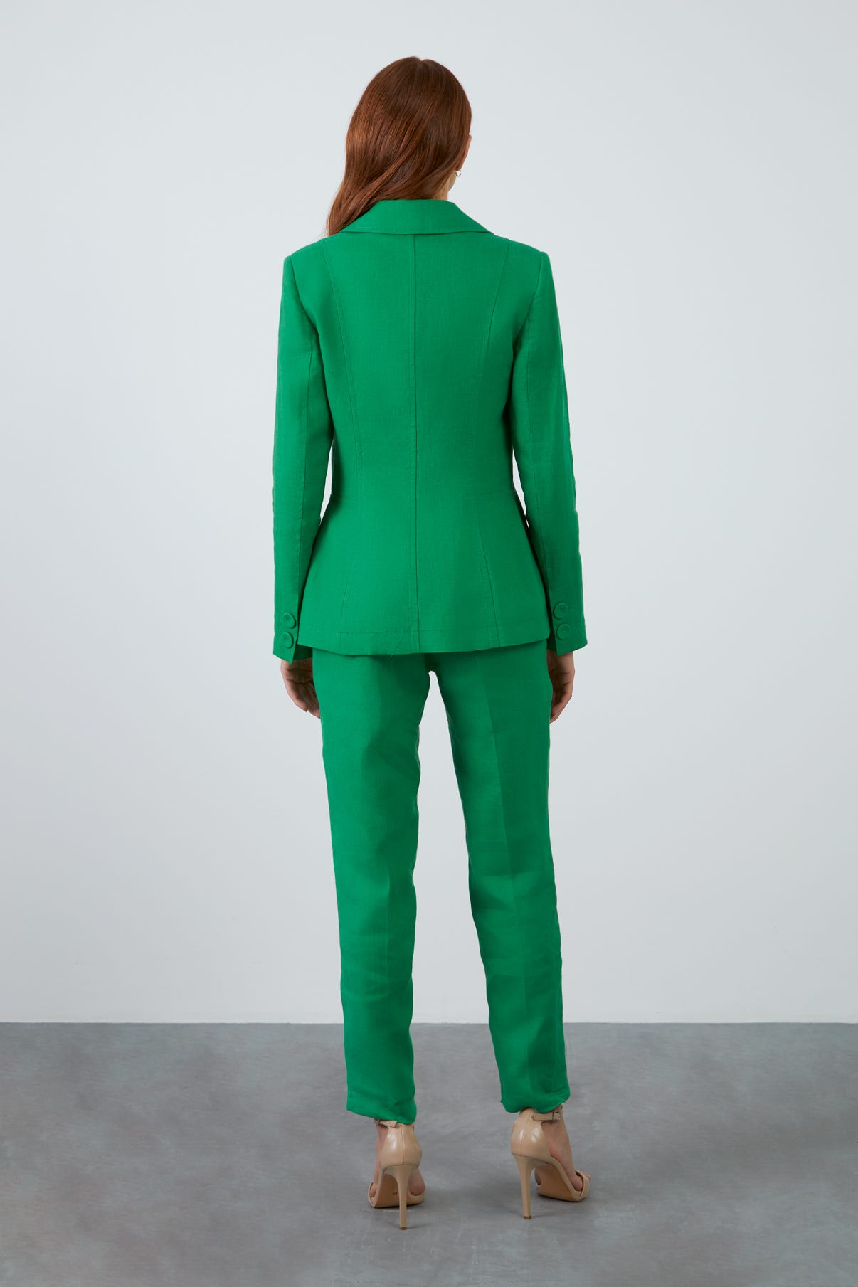 Tek Düğme Kapamalı Uzun Kol Koyu Keten Ceket