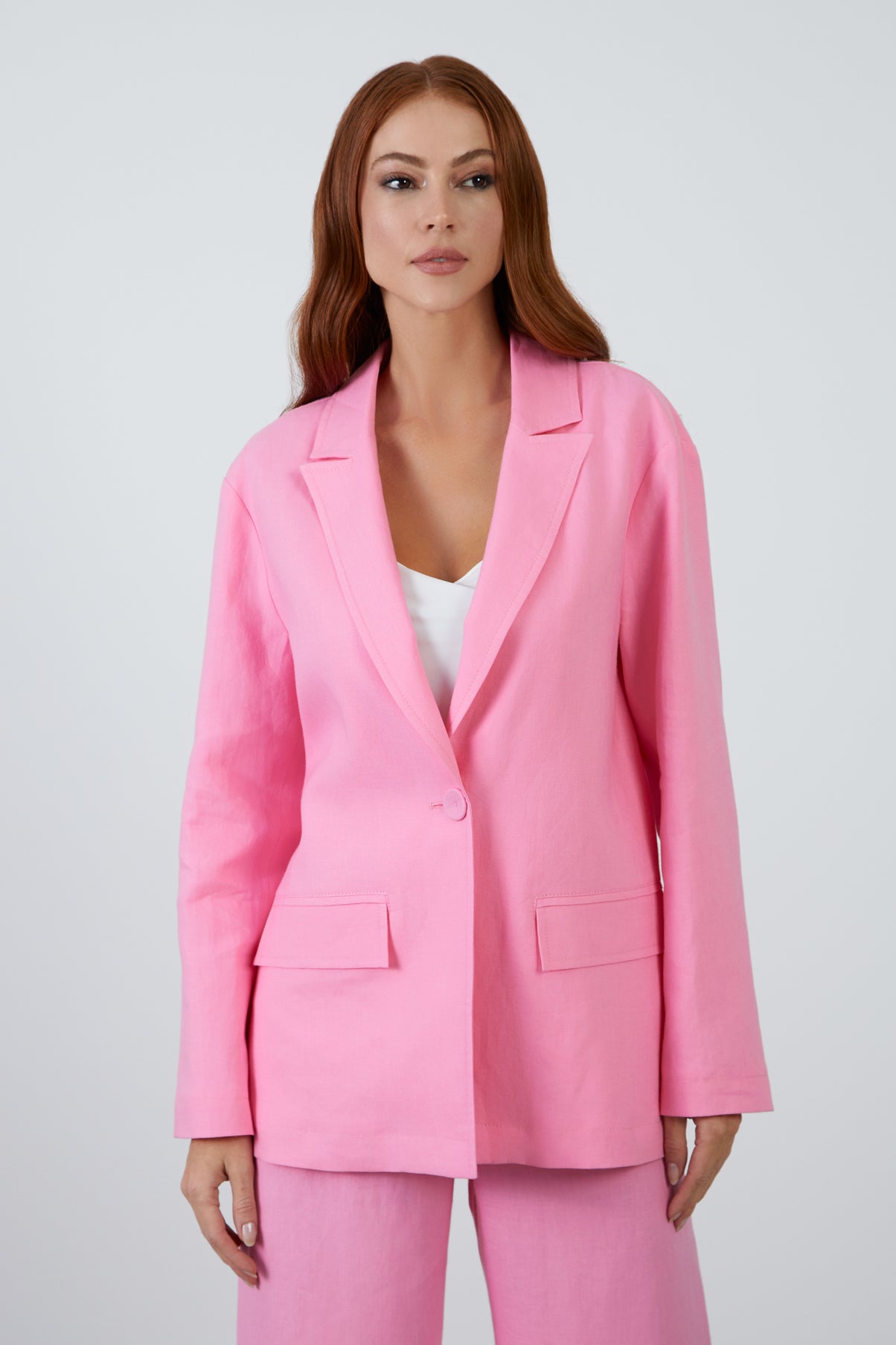 Arkadan Yırtmaçlı Uzun Kollu Koyu Keten Ceket