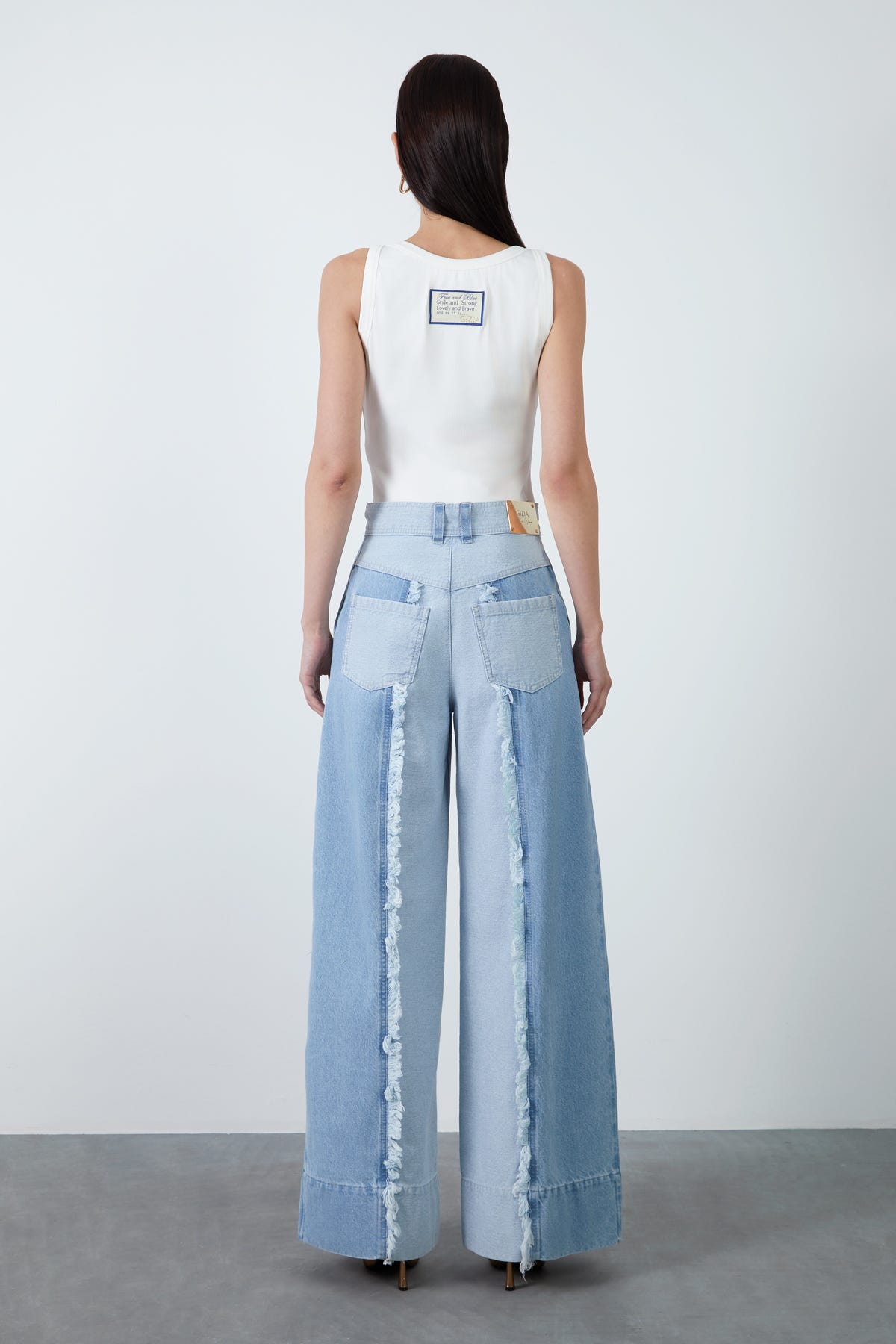 Çift Renkli Bol Paça Jens Pantolon