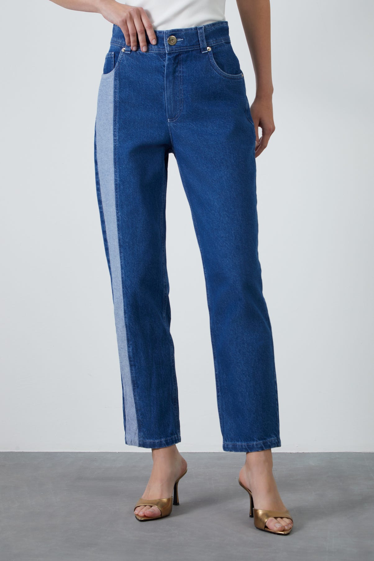 Çift Renkli Dar Paça Jean Pantolon