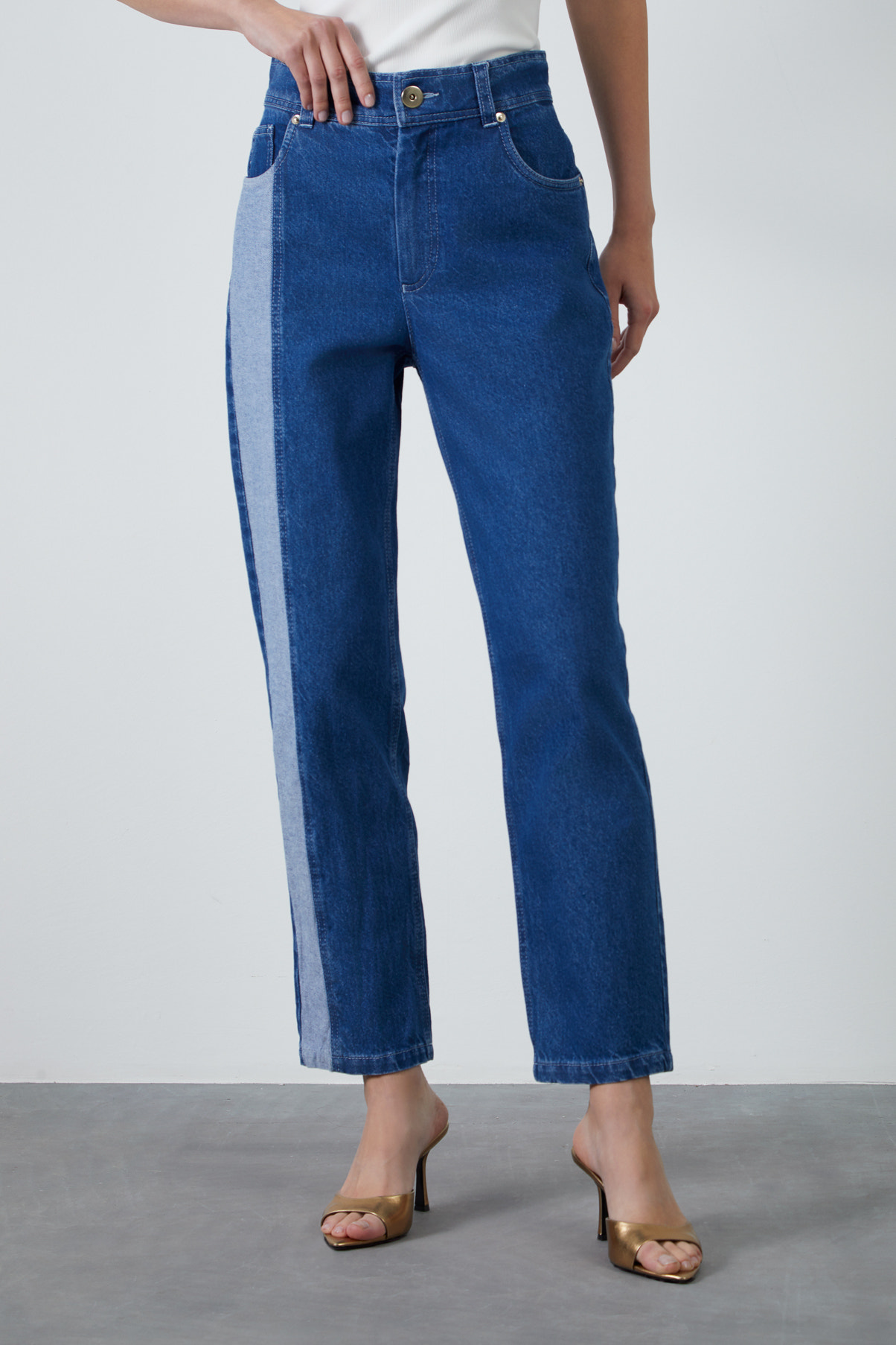 Çift Renkli Dar Paça Jean Pantolon