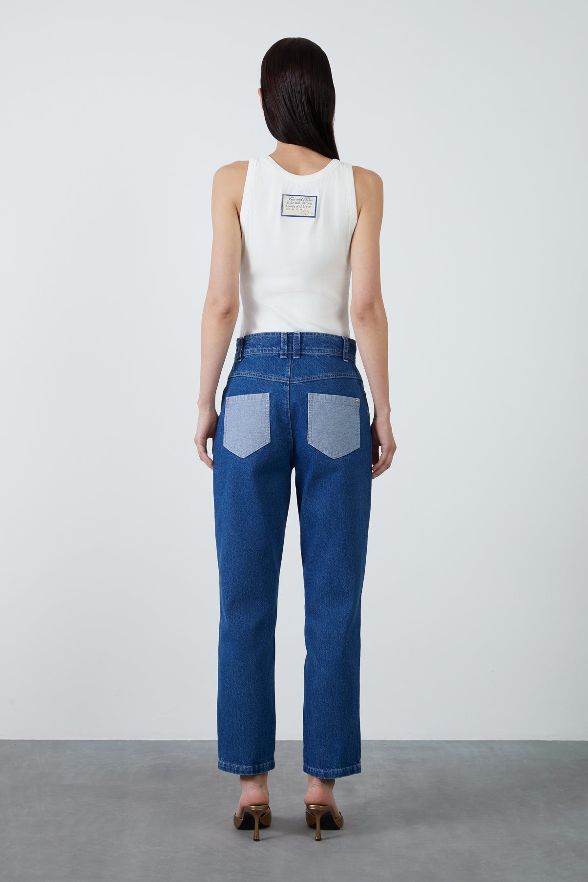 Çift Renkli Dar Paça Jean Pantolon