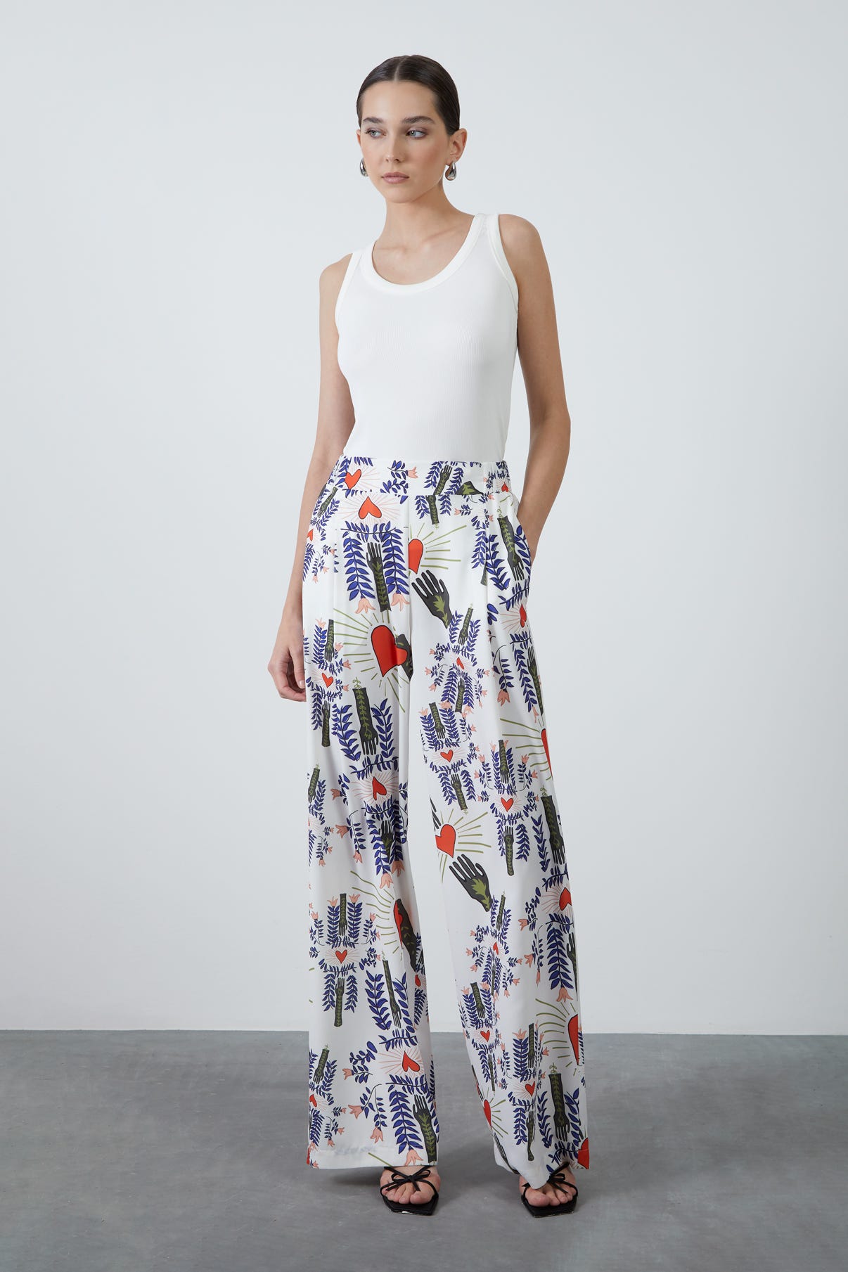 Renkli Baskılı Bol Paça Pantolon