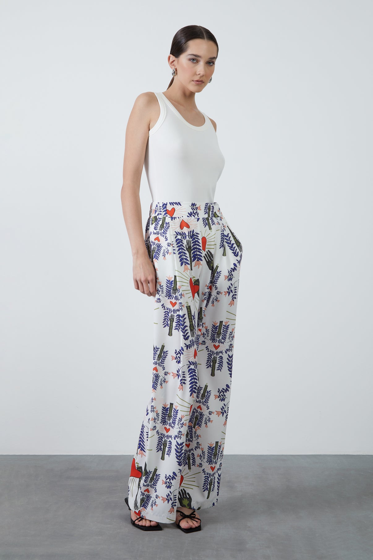 Renkli Baskılı Bol Paça Pantolon