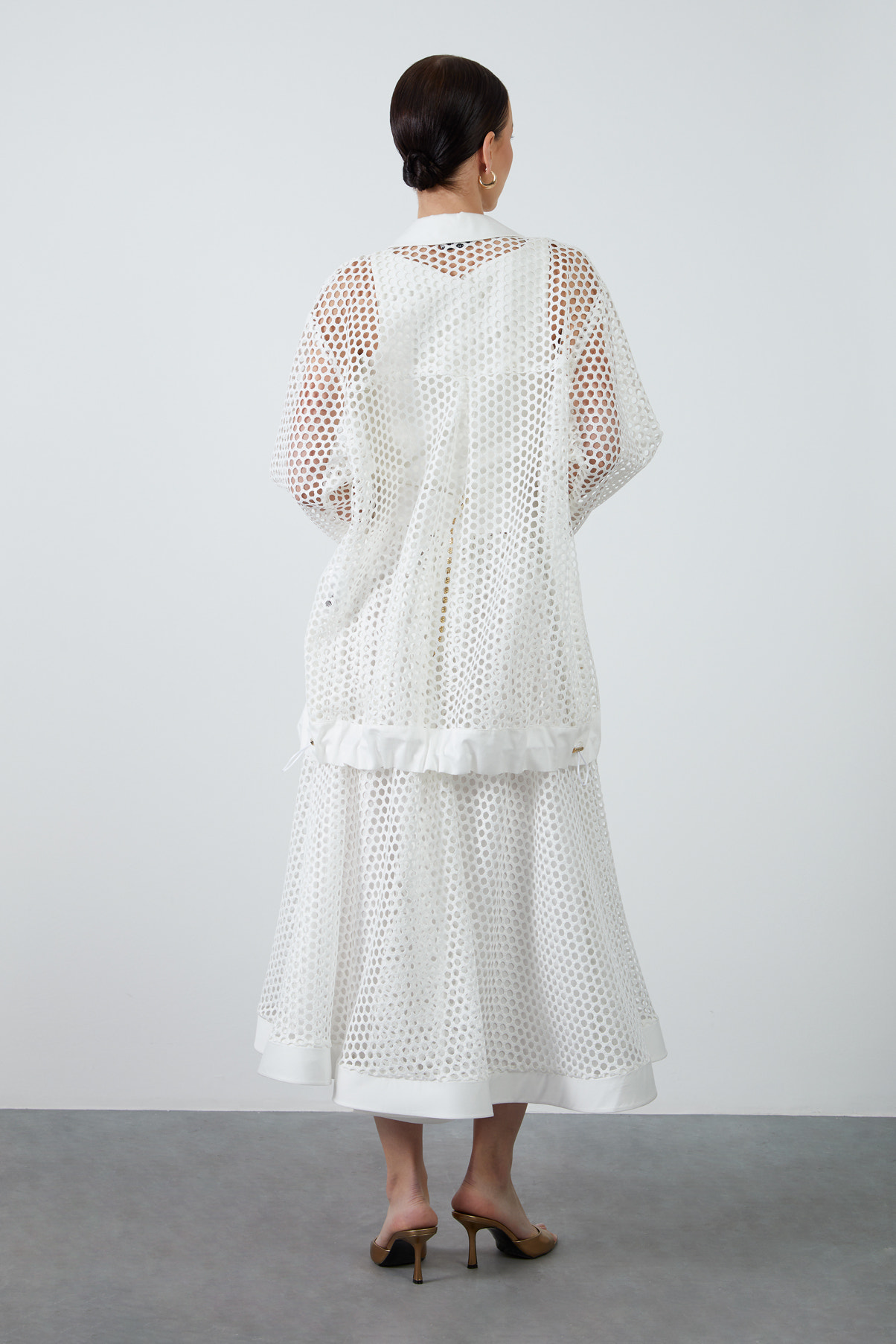 Cep Detaylı Fileli Uzun Gömlek