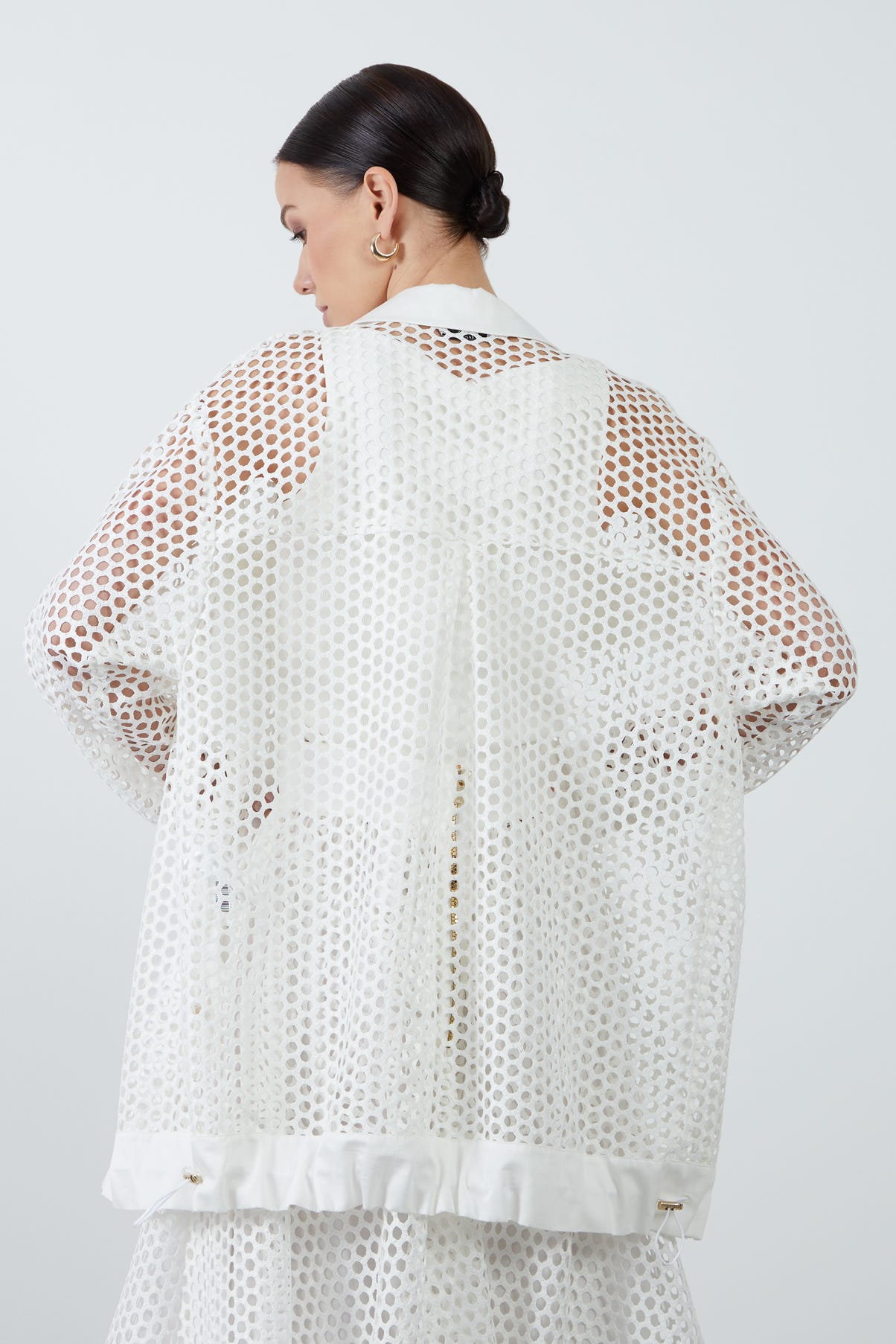 Cep Detaylı Fileli Uzun Gömlek