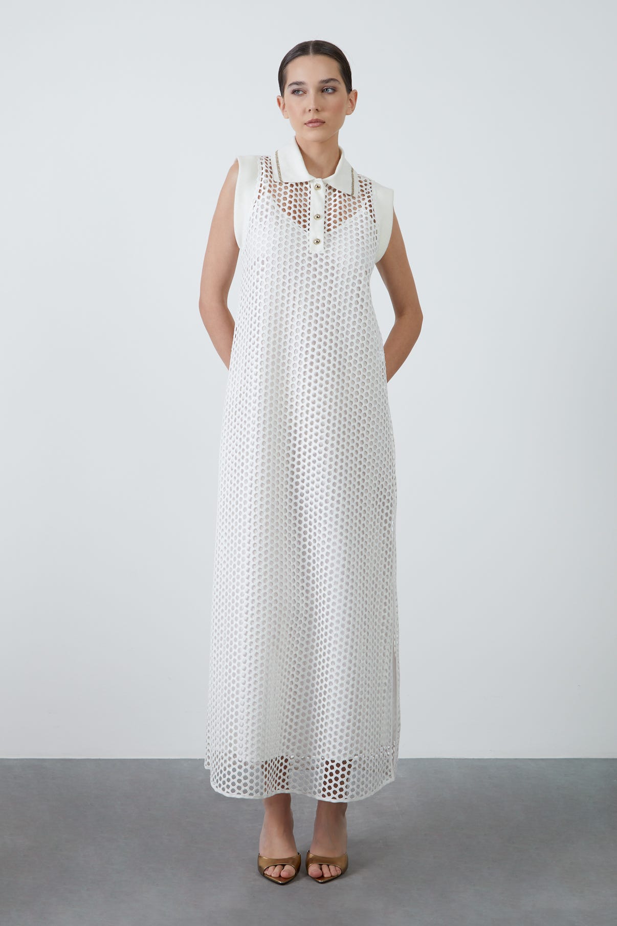 İç Elbiseli File Uzun Elbise