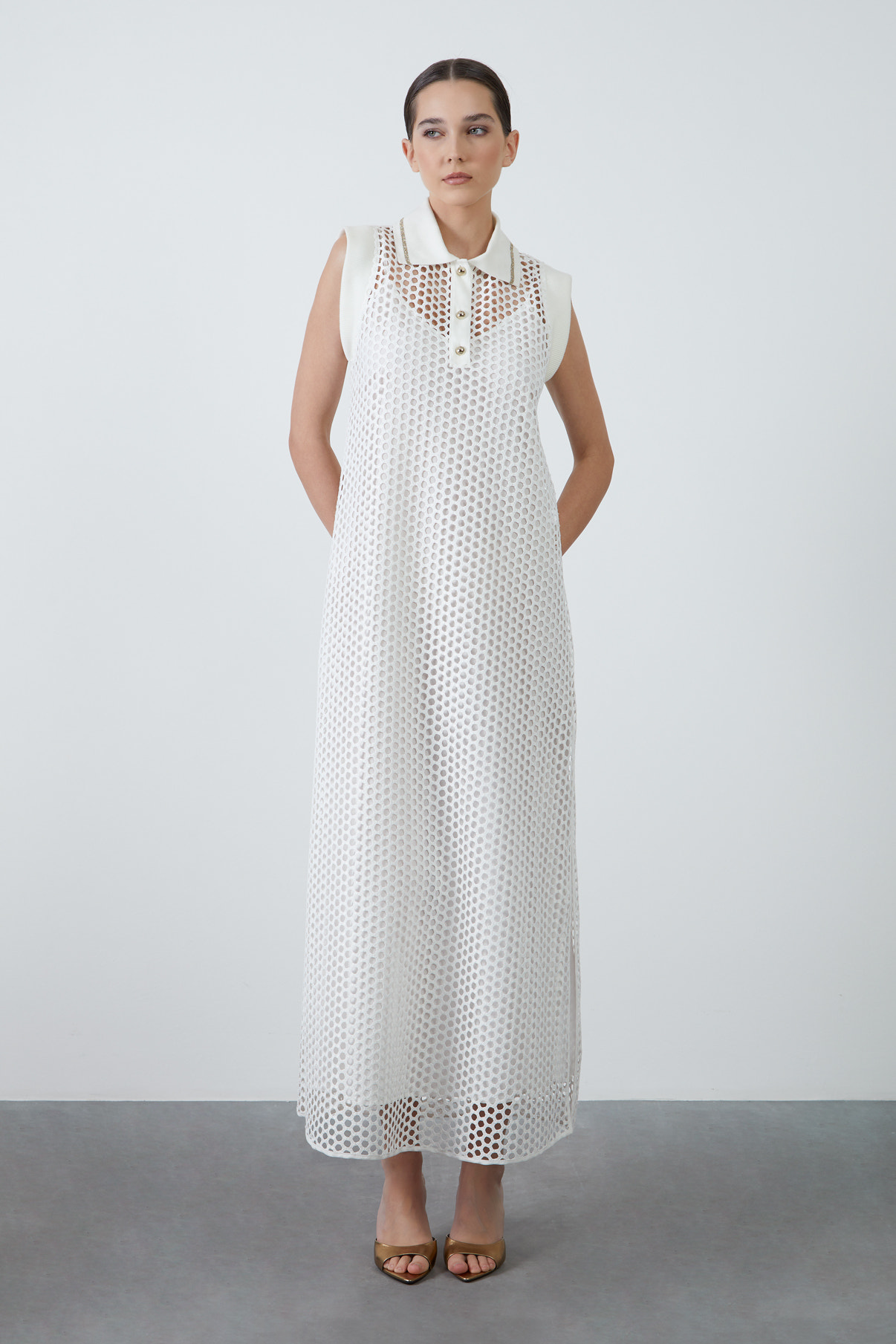 İç Elbiseli File Uzun Elbise