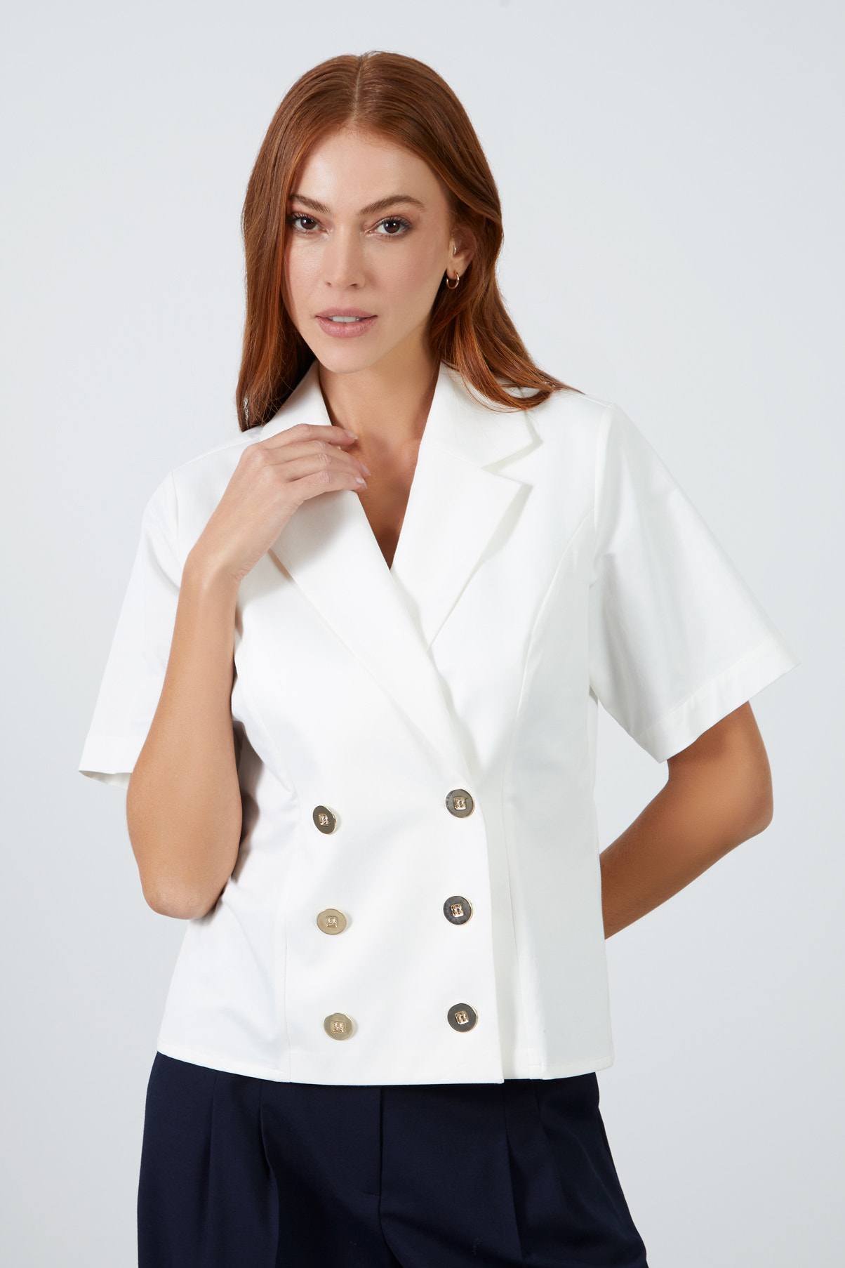 Kruvaze Kapamalı Kısa Kollu Bluz