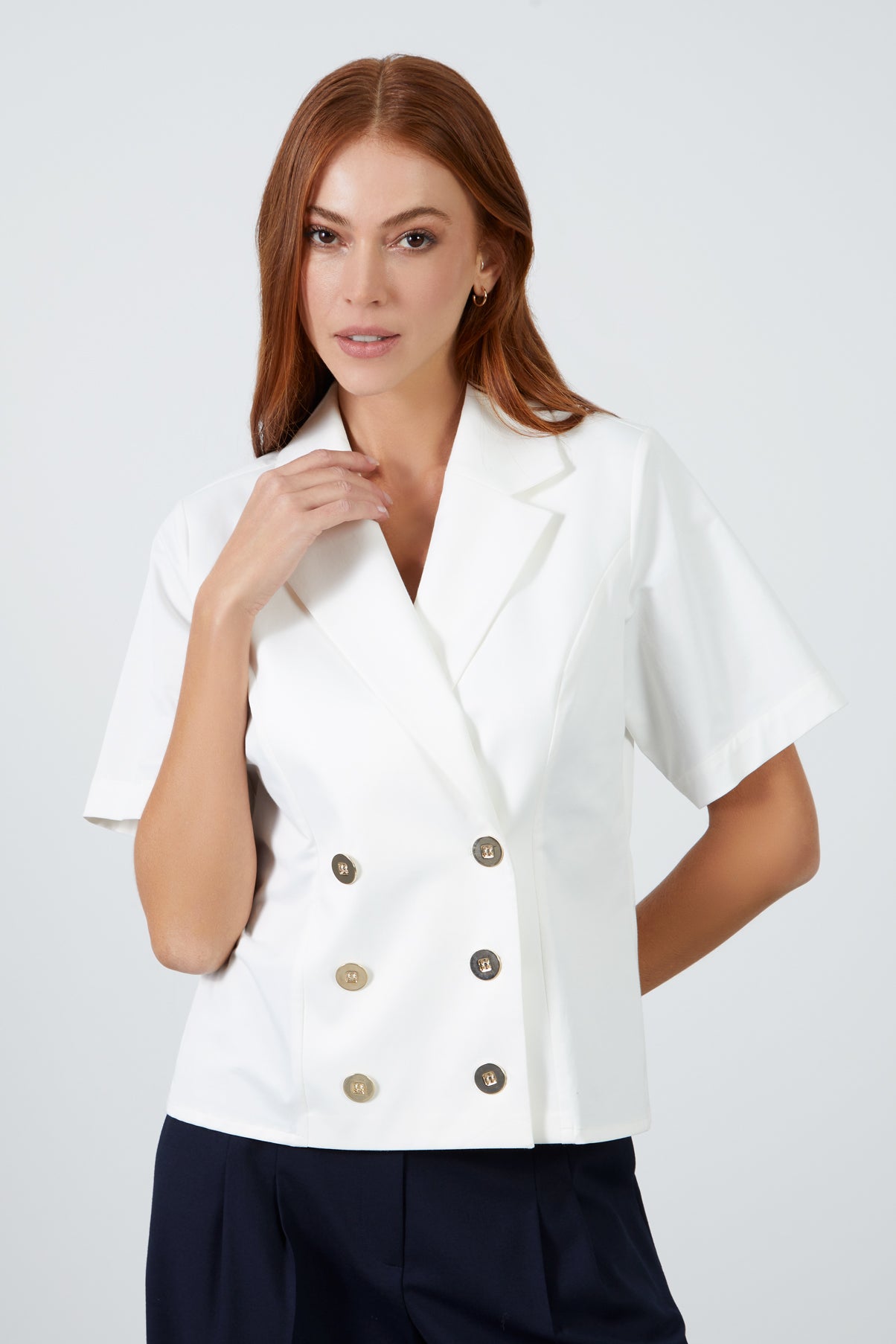 Kruvaze Kapamalı Kısa Kollu Bluz