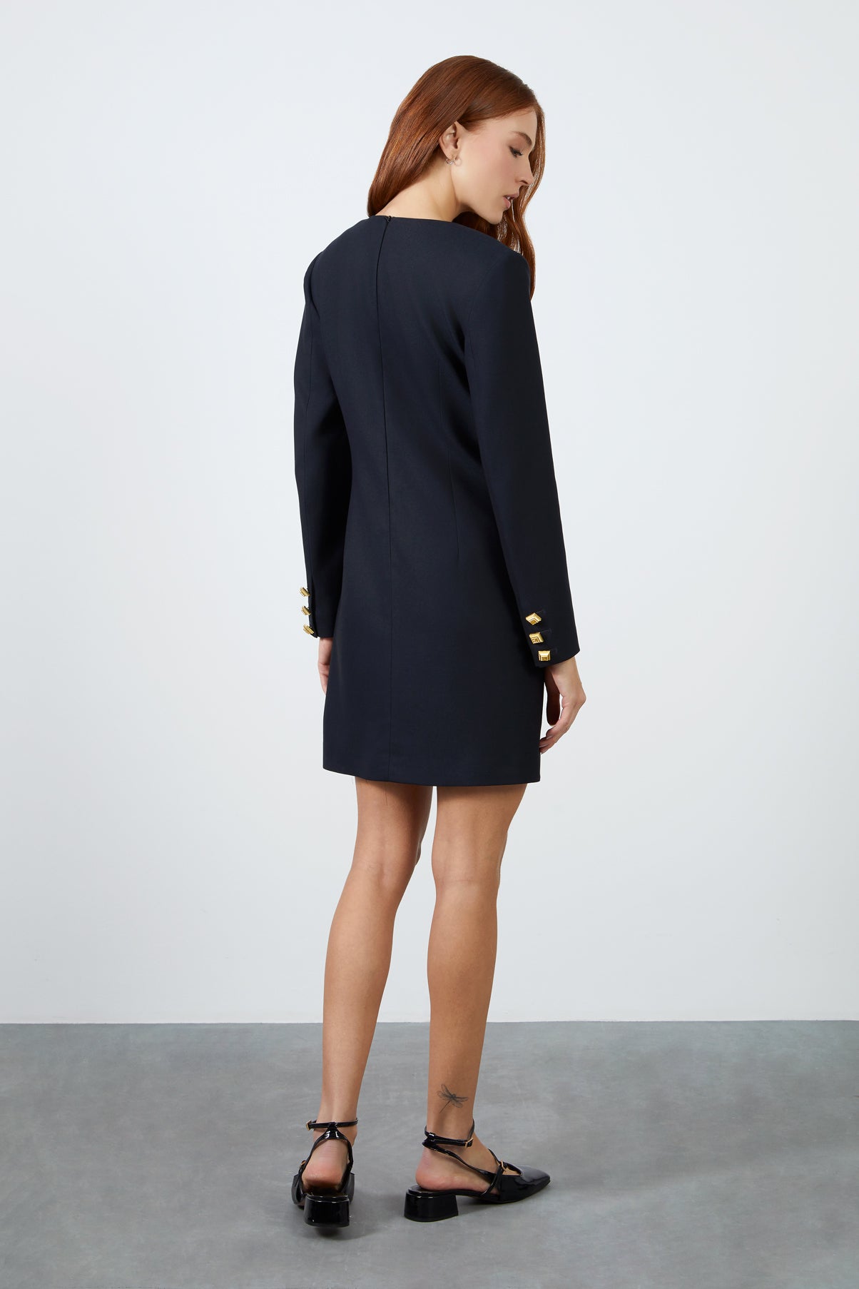 Uzun Kollu V Yakalı  Mini Elbise