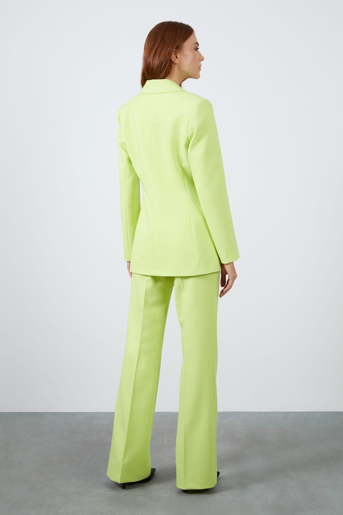 Kruvaze Kapamalı İspanyol Paça Pantolonlu Fit Yeşil Takım