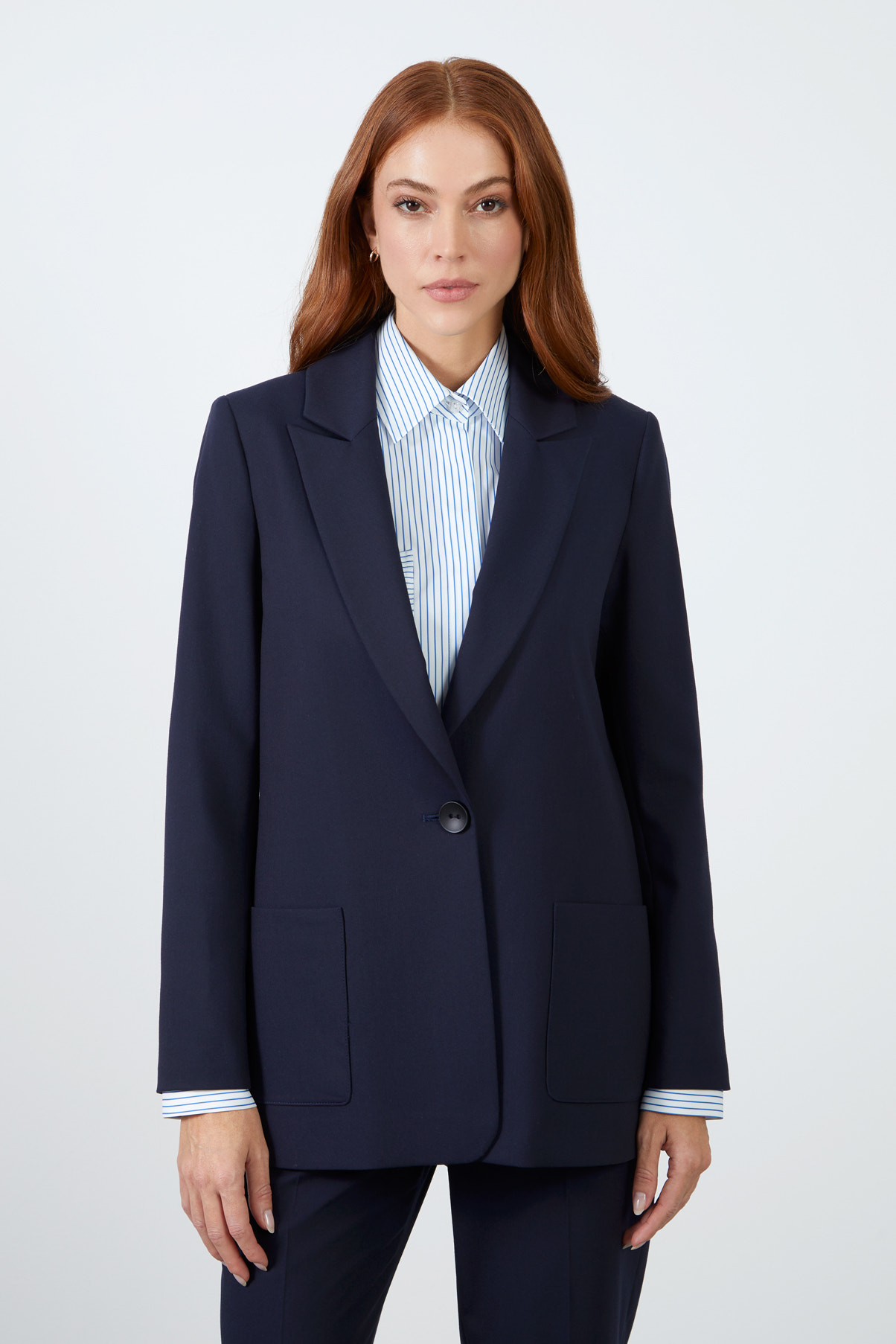 Mono Kapamalı Havuç Pantolonlu Lacivert Takım