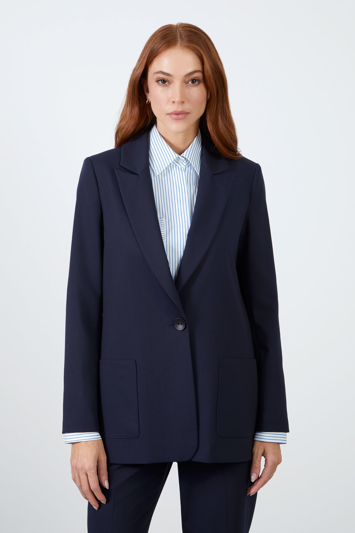 Mono Kapamalı Havuç Pantolonlu Lacivert Takım