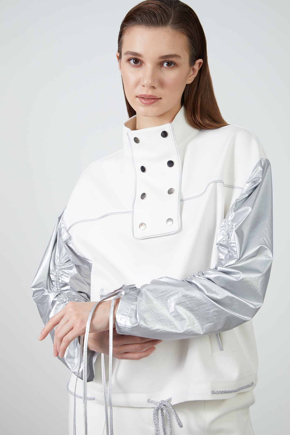 Kolları Büzgülü Bluz Ve Beli Lastikli Paçası Bağlamalı Takım