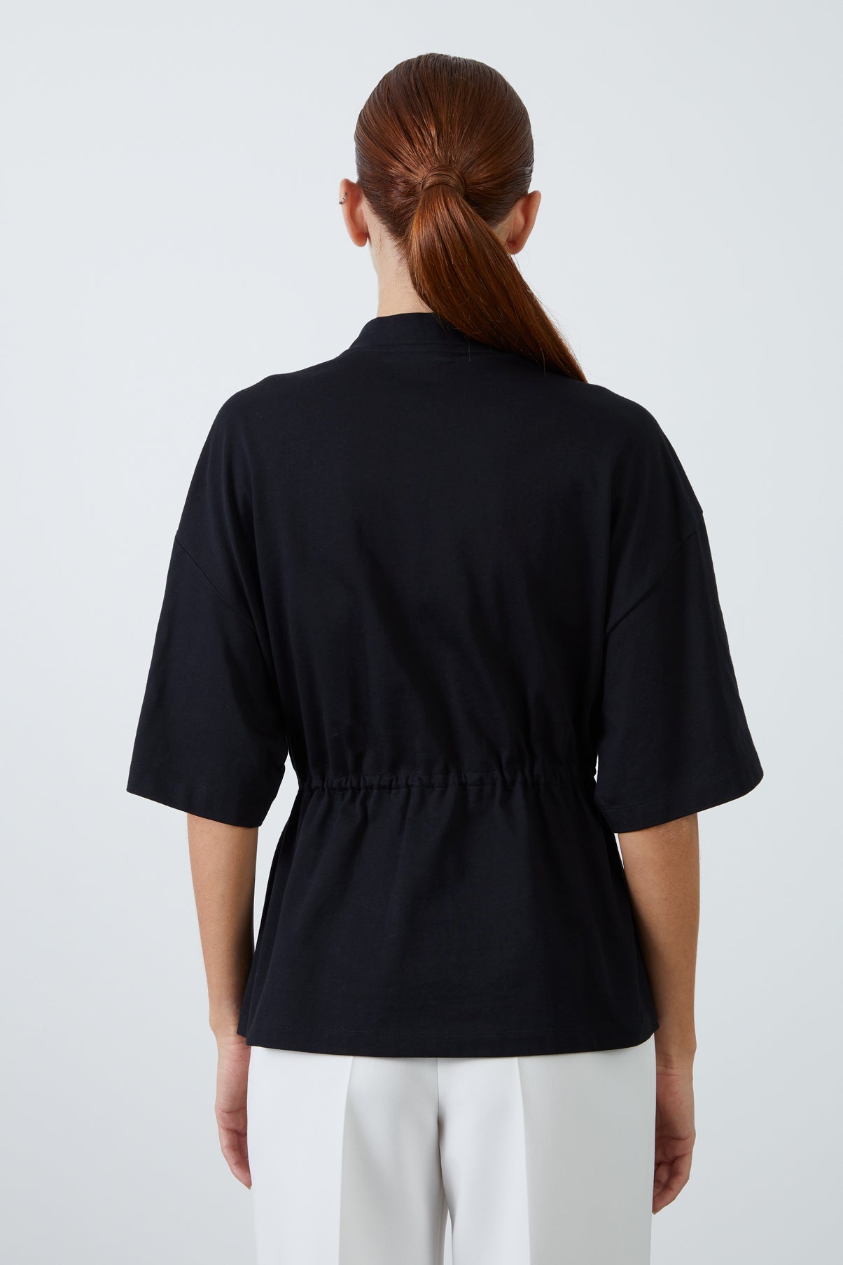 Metal Fermuarlı Beli Ayarlamalı Kısa Kollu Bluz