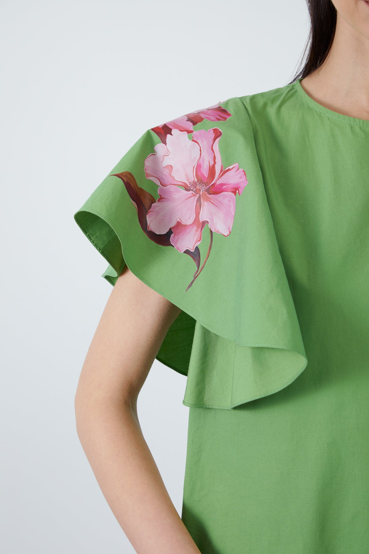 Çiçek Baskılı Koyu Rahat Kısa Elbise