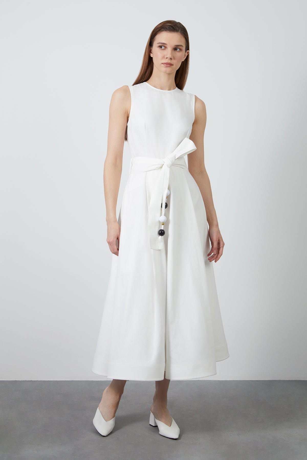 Kuşak Detaylı Maxi Sıfır Kol Elbise