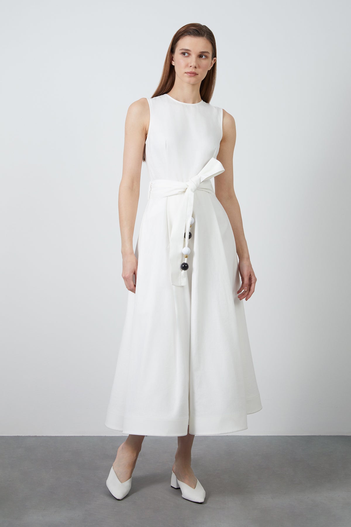 Kuşak Detaylı Maxi Sıfır Kol Elbise