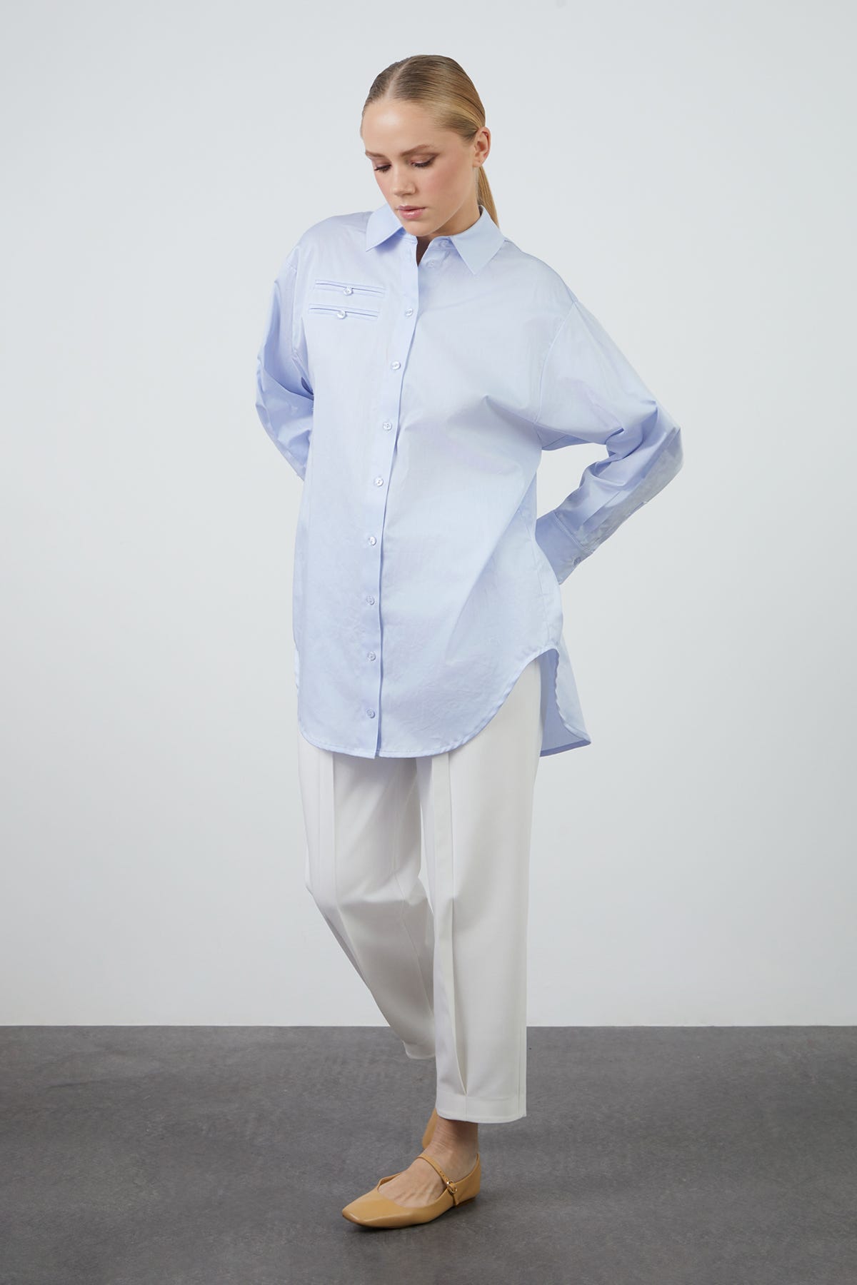 Cep Süslemeli Poplin Gömlek