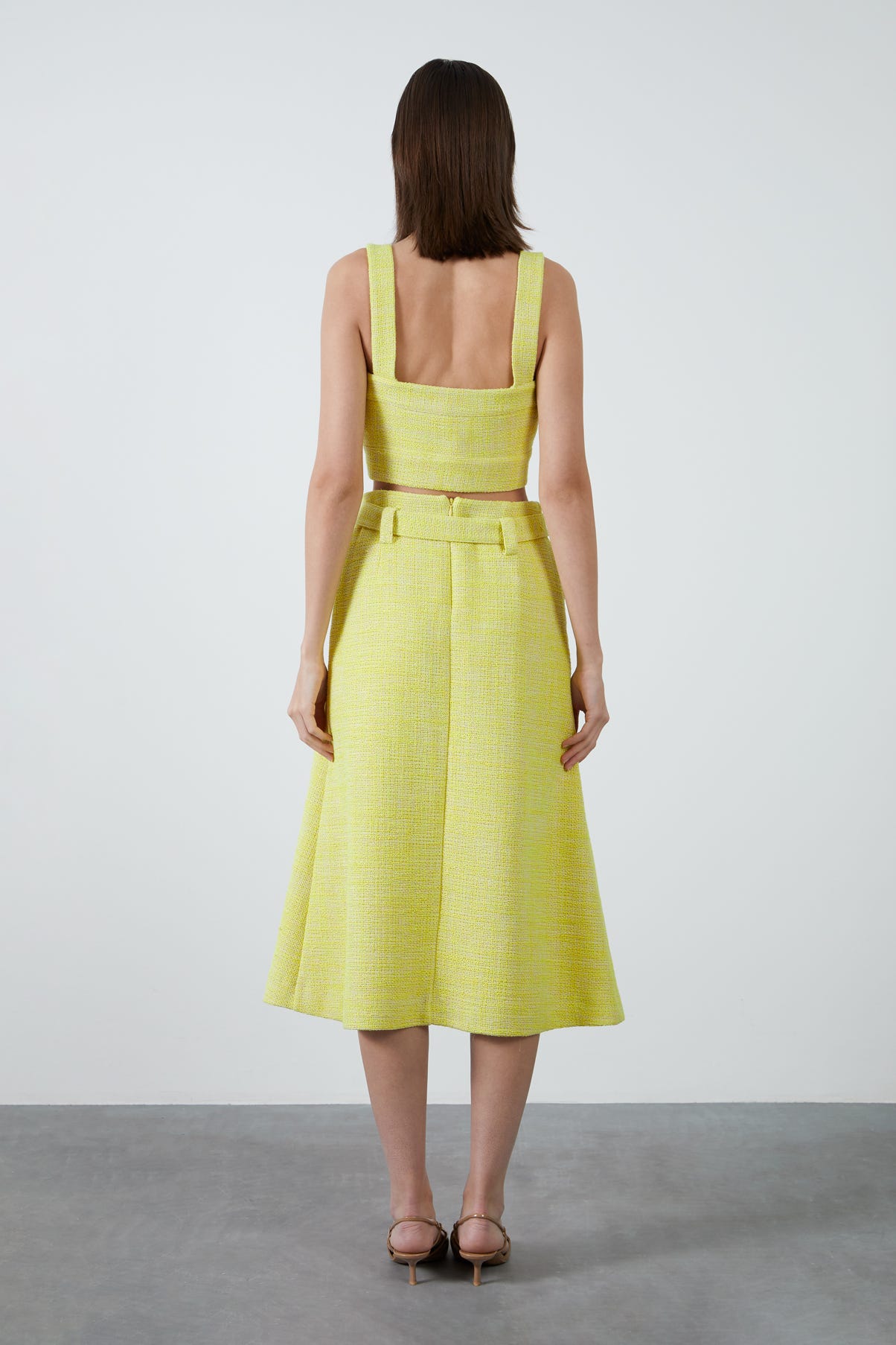 Kemerli Midi Tüvit Kumaş Etek