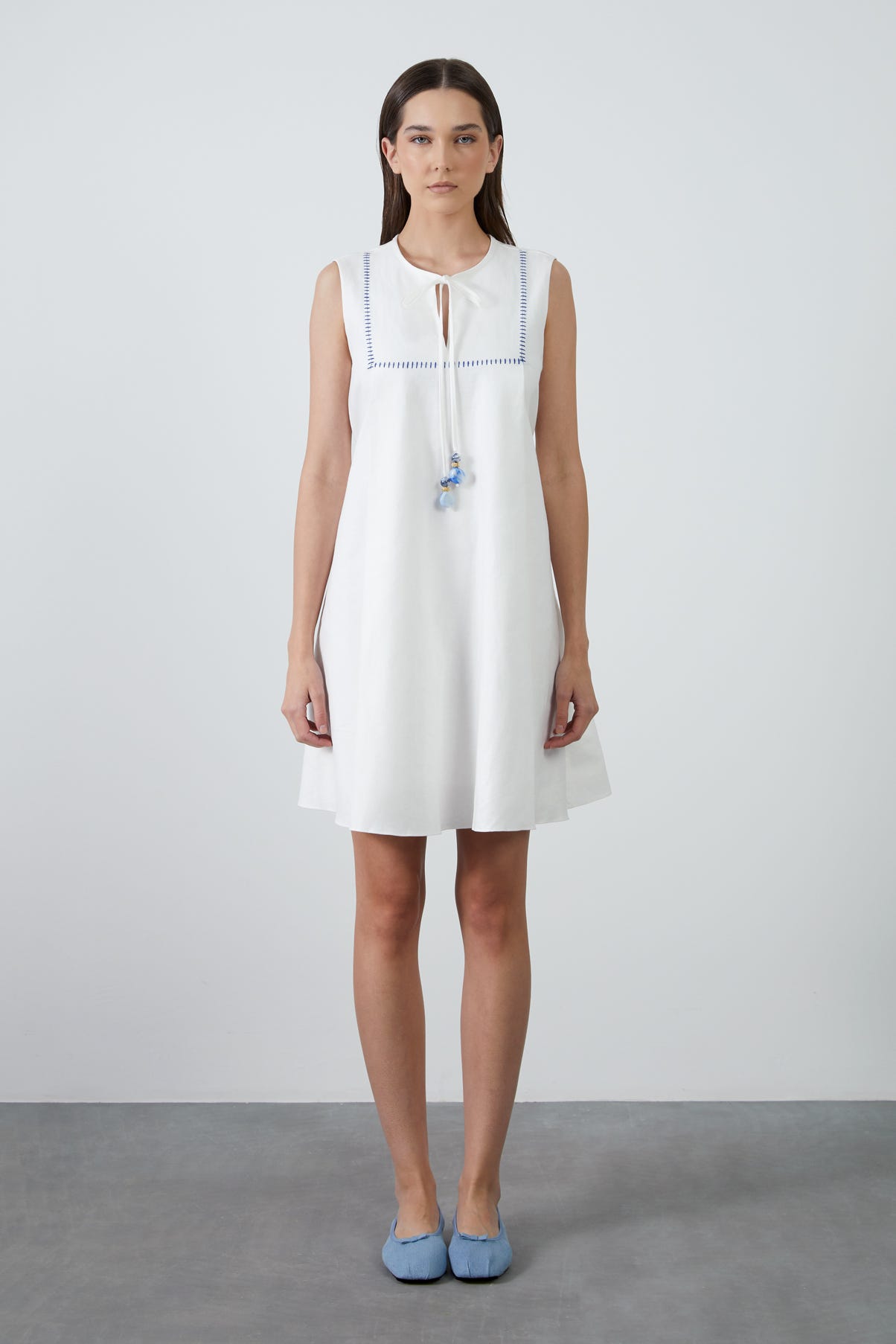 Süs Dikiş Detaylı Poplin Mini Elbise