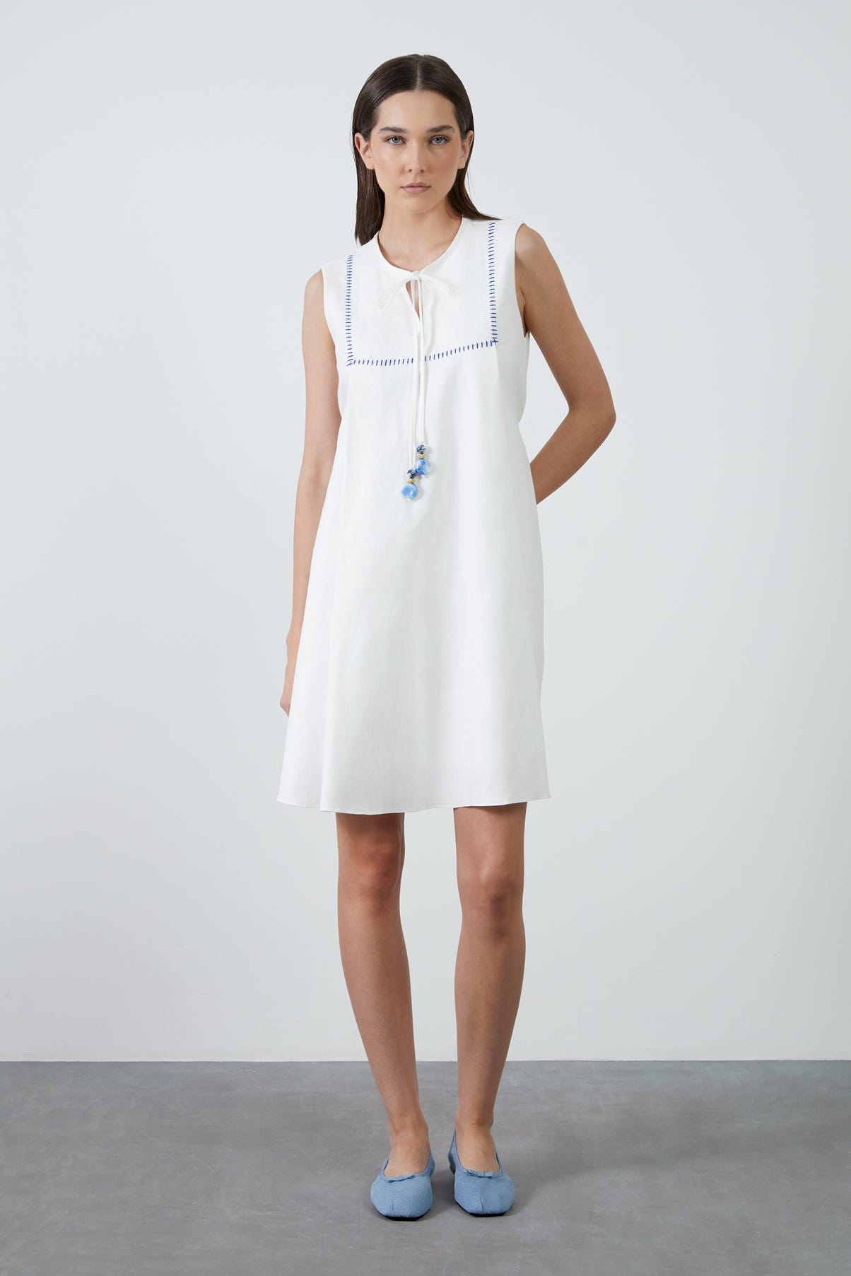 Süs Dikiş Detaylı Poplin Mini Elbise