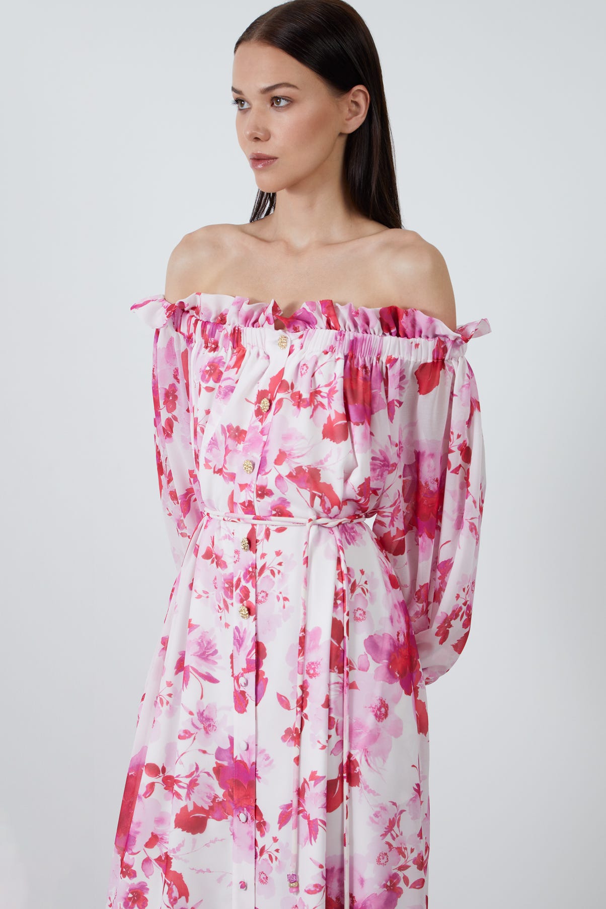 Madonna Yaka Uzun Desenli Elbise