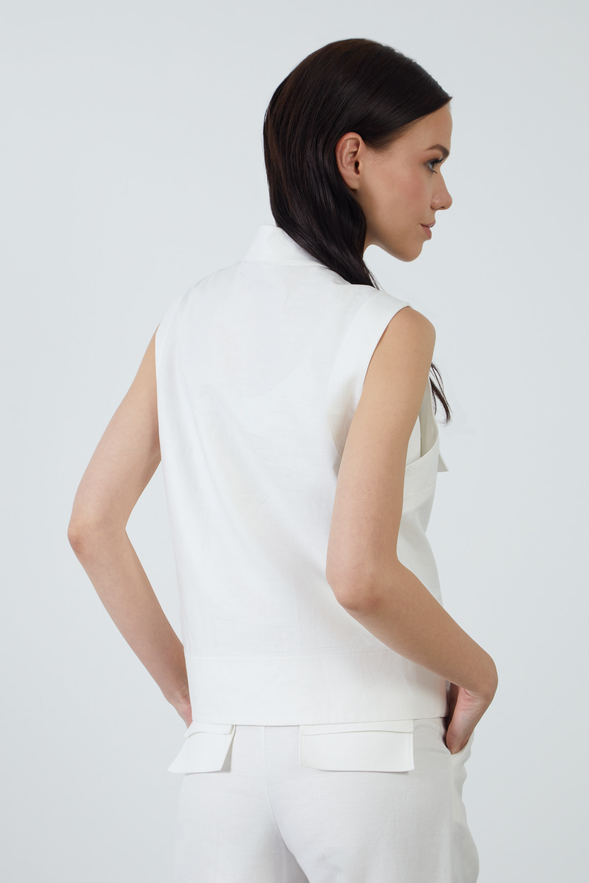 Kemik Düğme Detaylı Keten Yelek