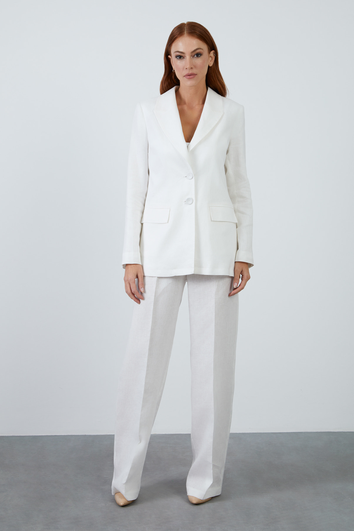 Uzun Kollu Keten Ceket