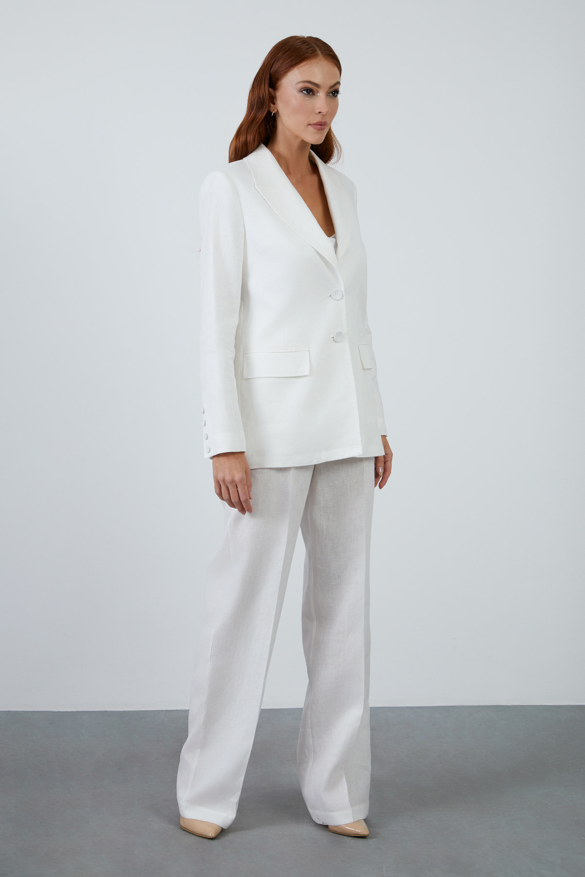 Uzun Kollu Keten Ceket