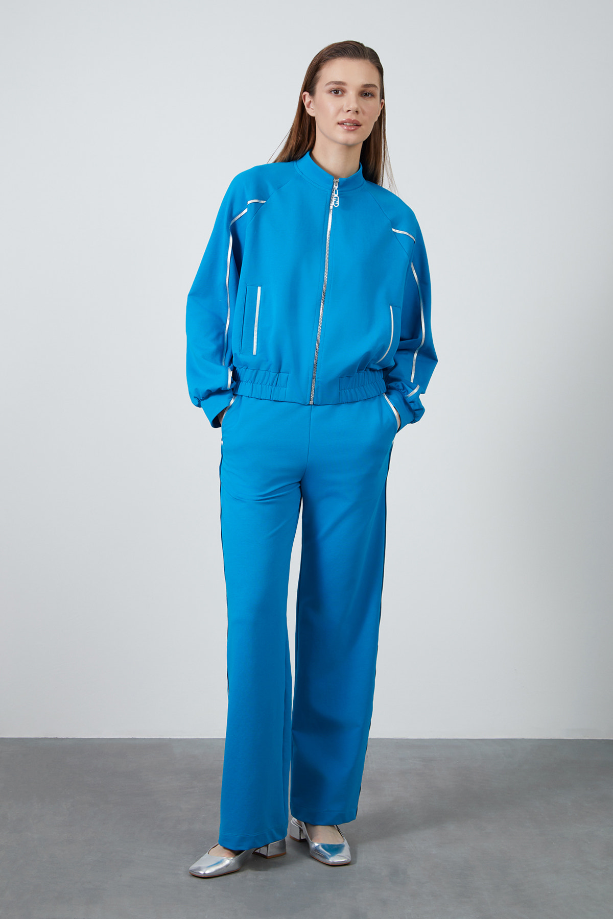 Fermuar Detaylı Turkuaz Eşofman Takımı