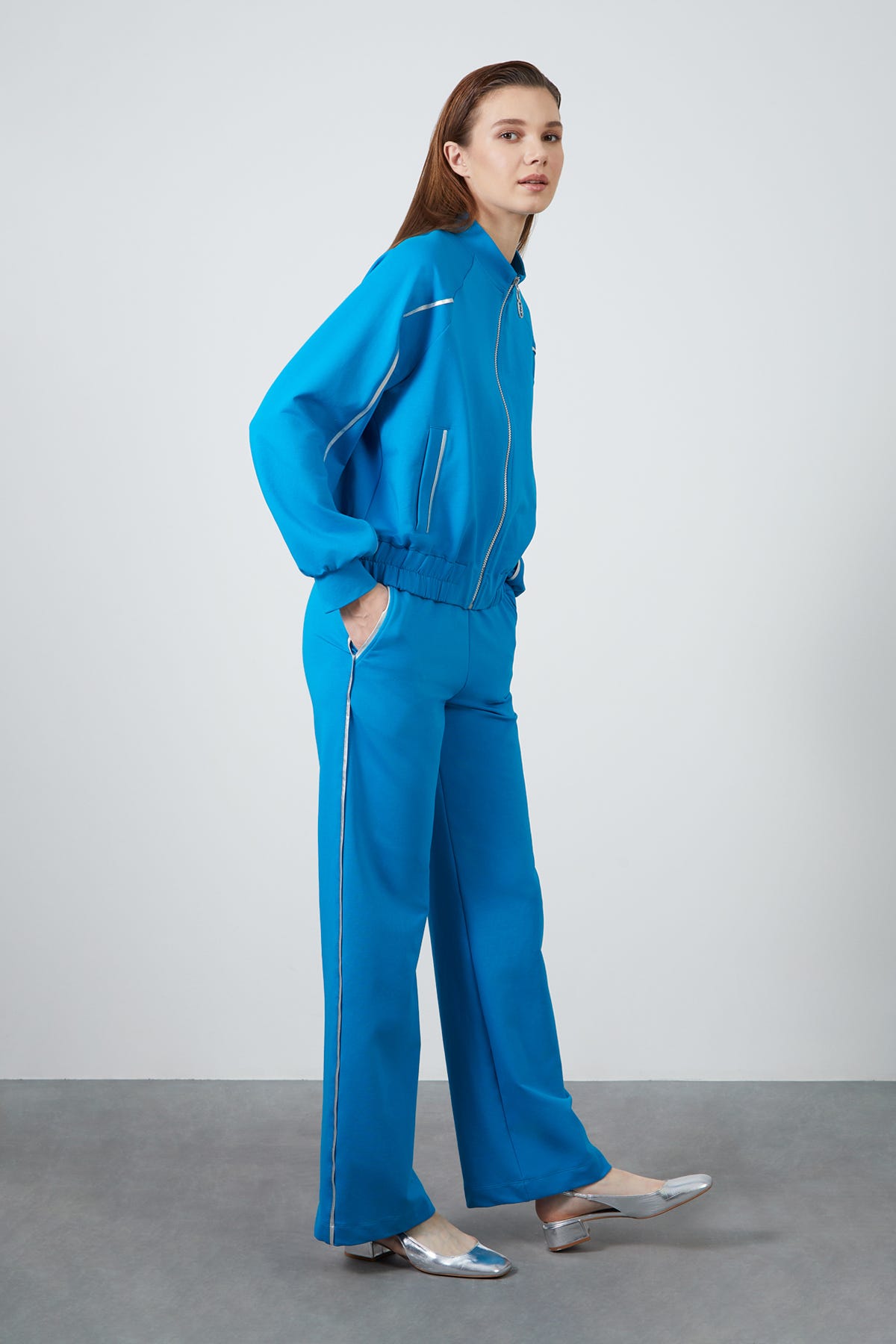 Fermuar Detaylı Turkuaz Eşofman Takımı