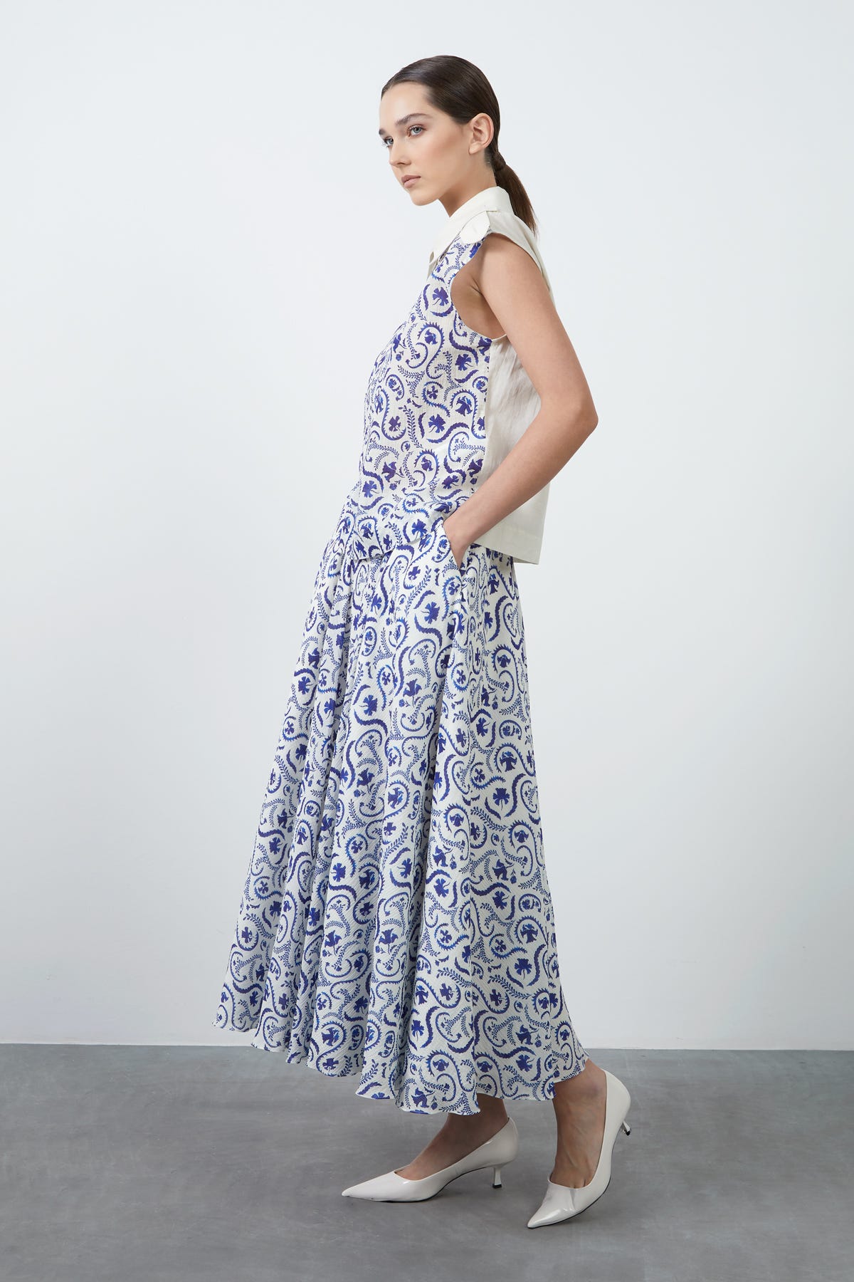 Fermuar Detaylı Önü Desenli Bluz